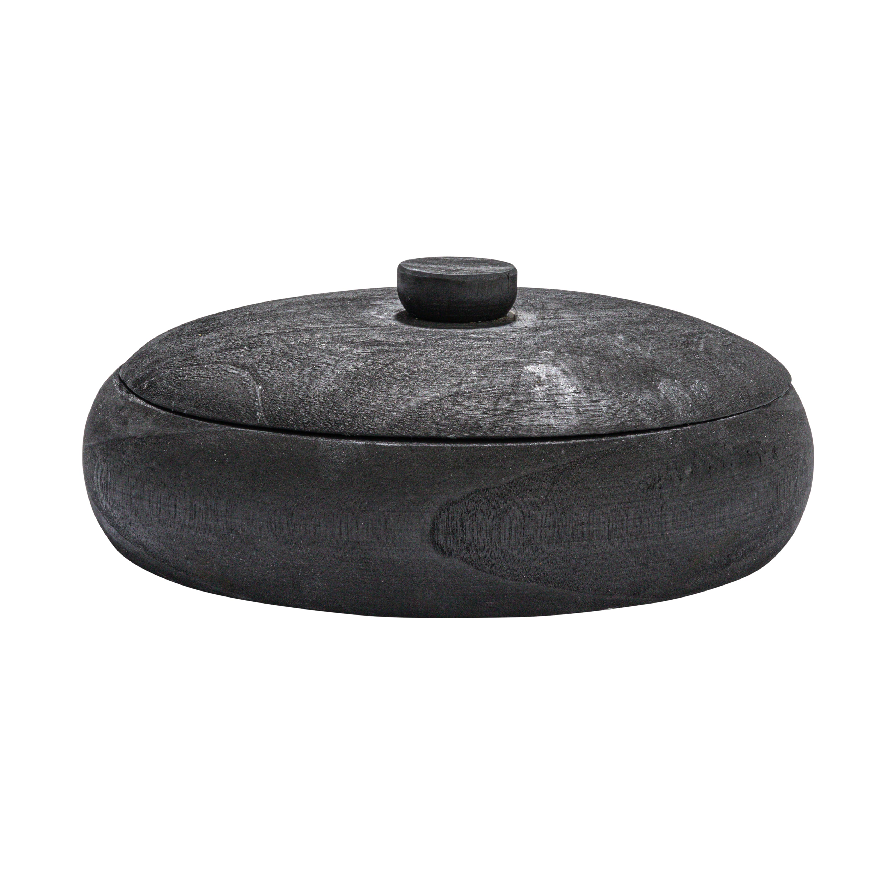 Hello Honey® 11.5" Black Decorative Paulownia Wood Container with Lid