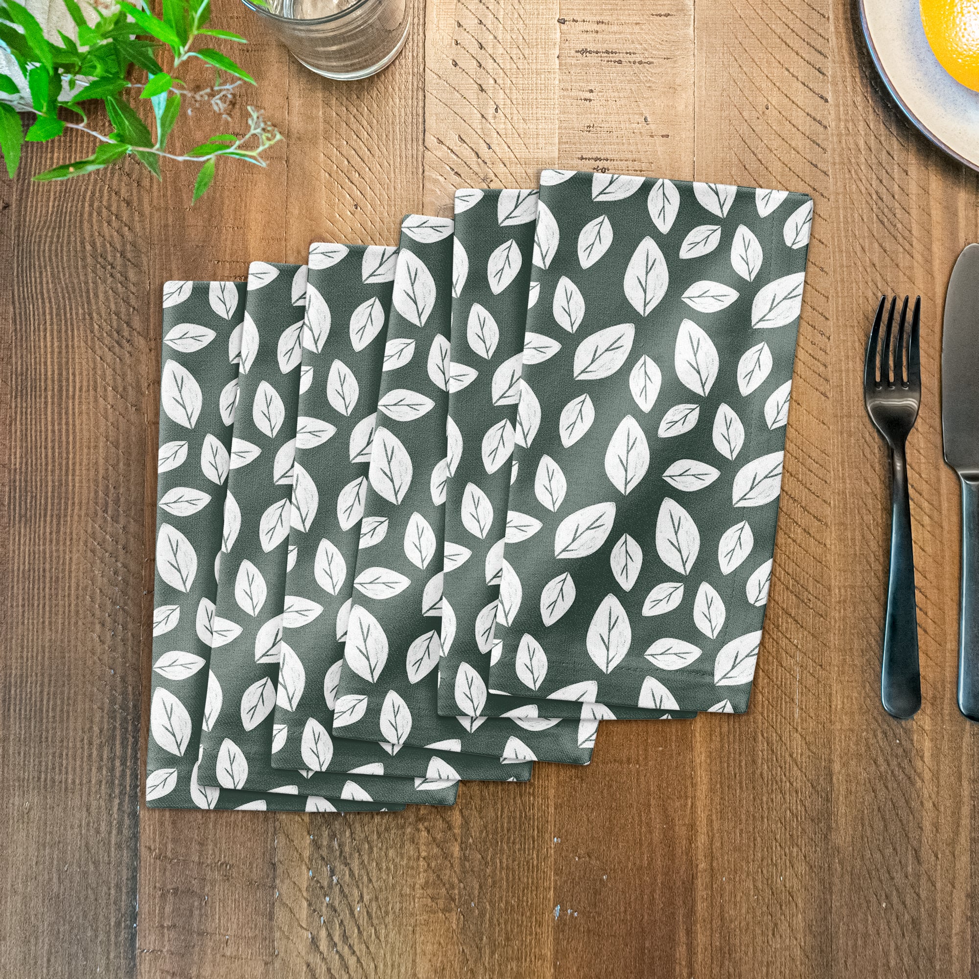 White Leaf Sage 10" x 10" Cotton Twill Napkin