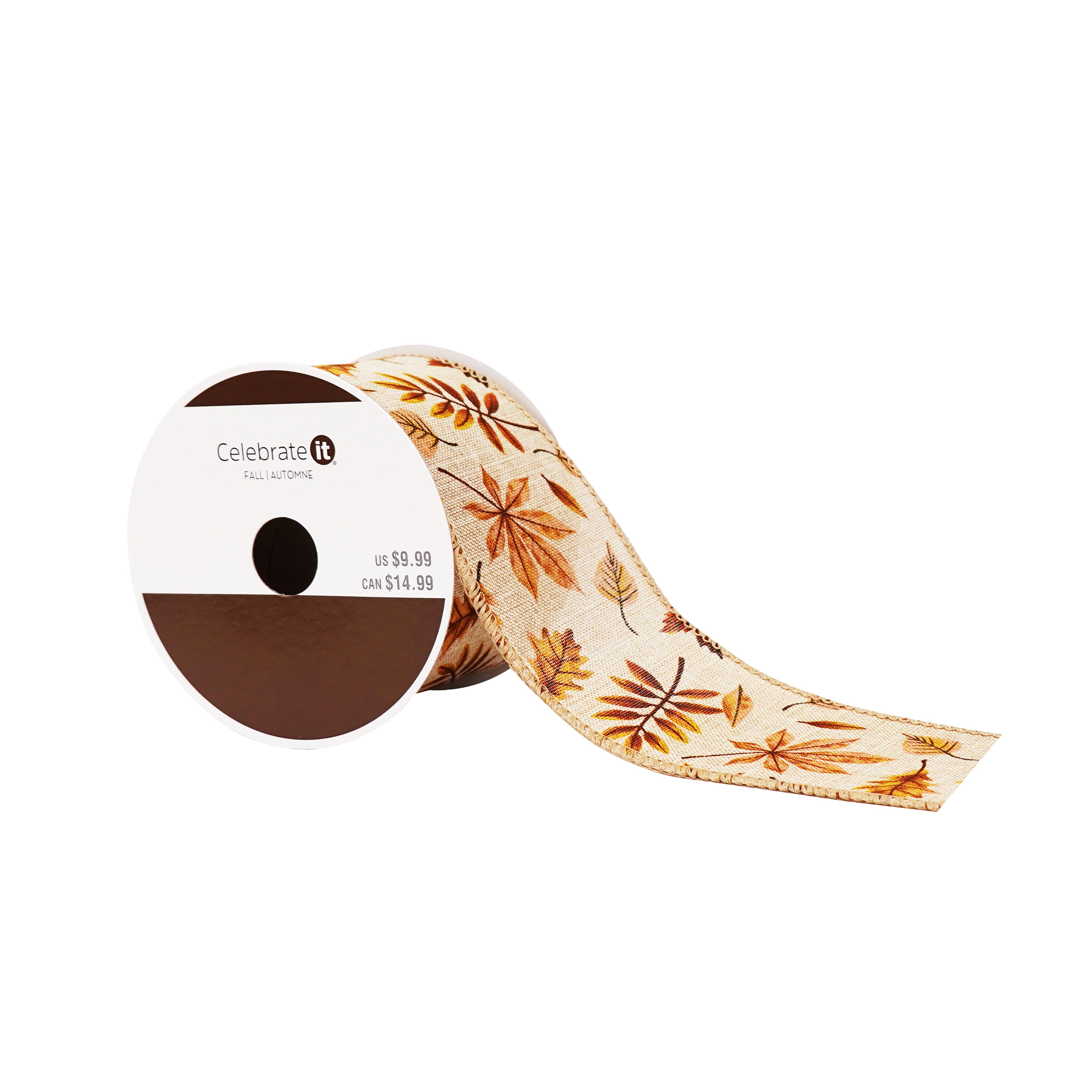 2.5" x 6.6yd. Fall Leaves Wired Faux Linen Ribbon by Celebrate It®