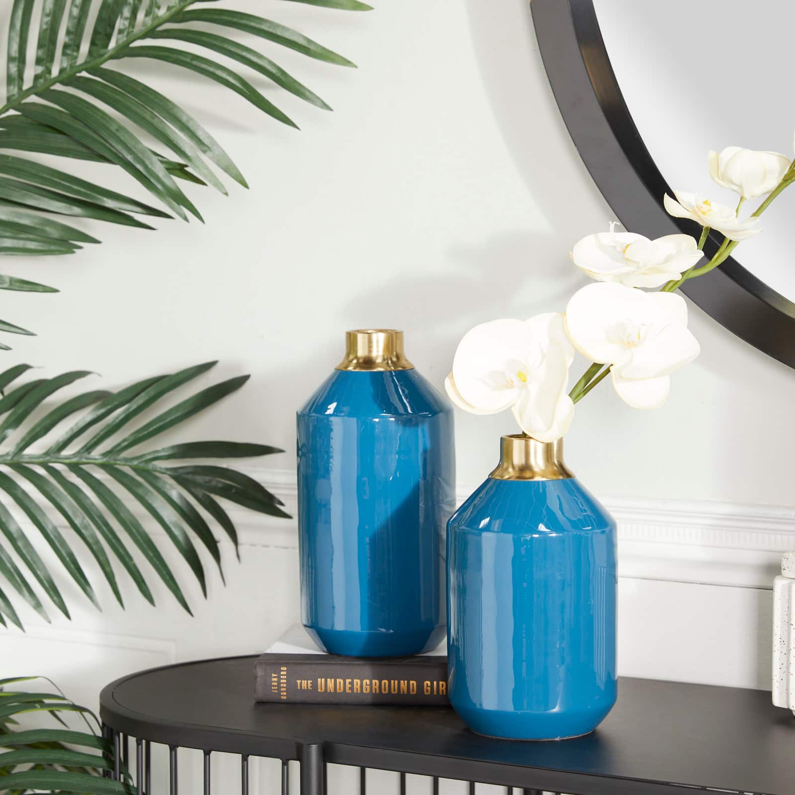 Blue Metal Modern Vase, 10" x 5" x 5"