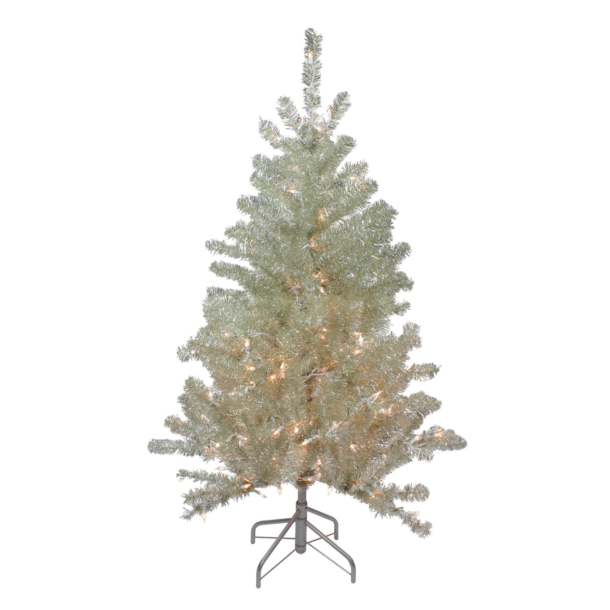 4.5ft. Pre-Lit Soft Metallic Champagne Tinsel Artificial Christmas Tree, Clear Lights