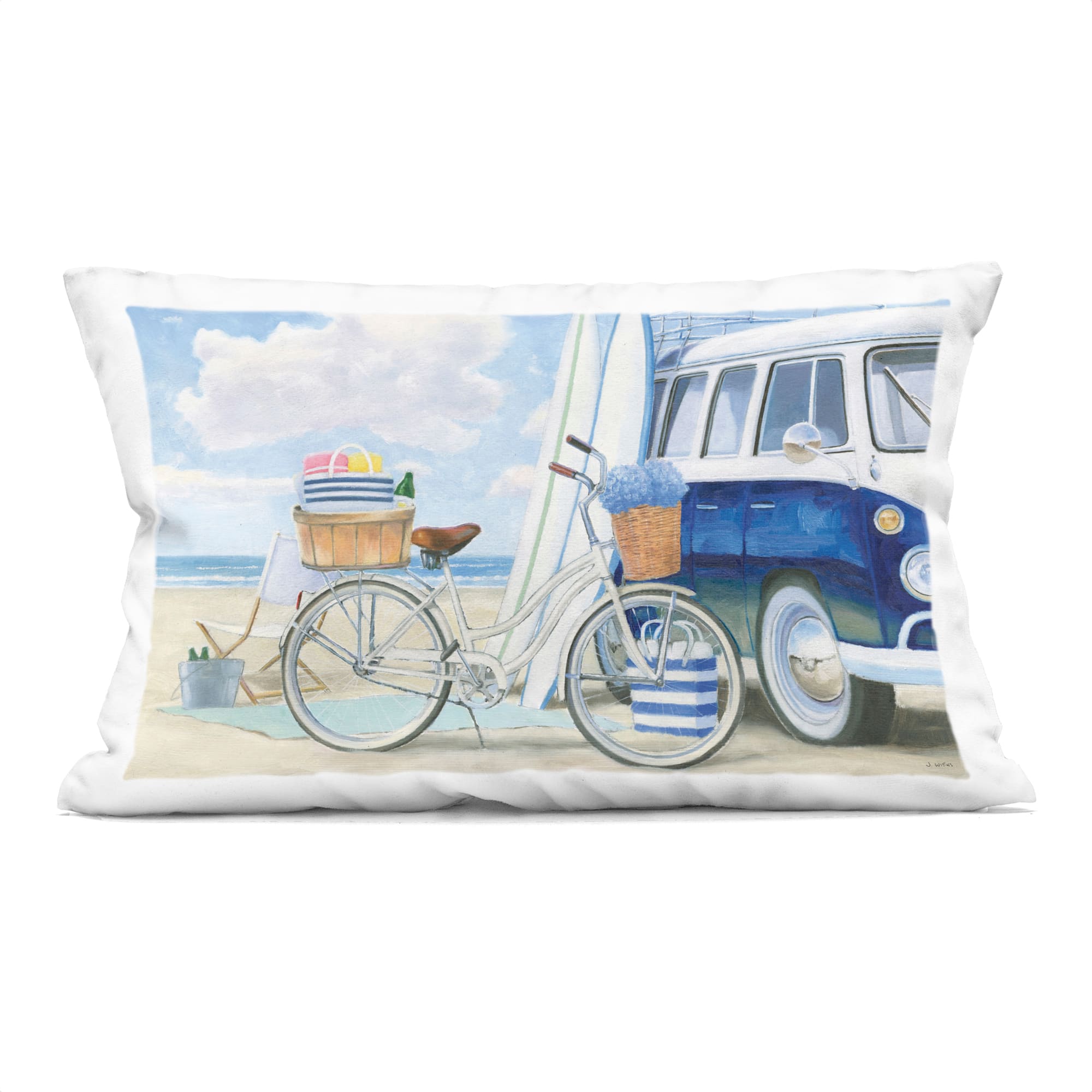 Stupell Industries 14" x 20" Printed Bike & Van on Shore Decorative Indoor Pillow