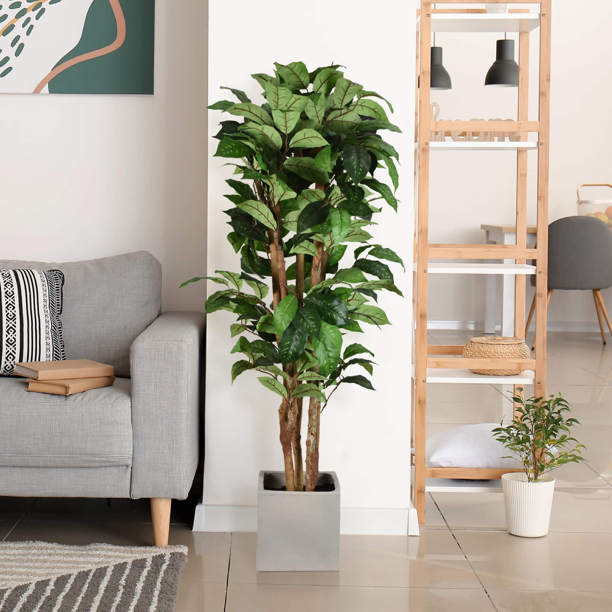 American Art Decor 5ft Artificial Coffee Tree in Cement Pot Faux Plant