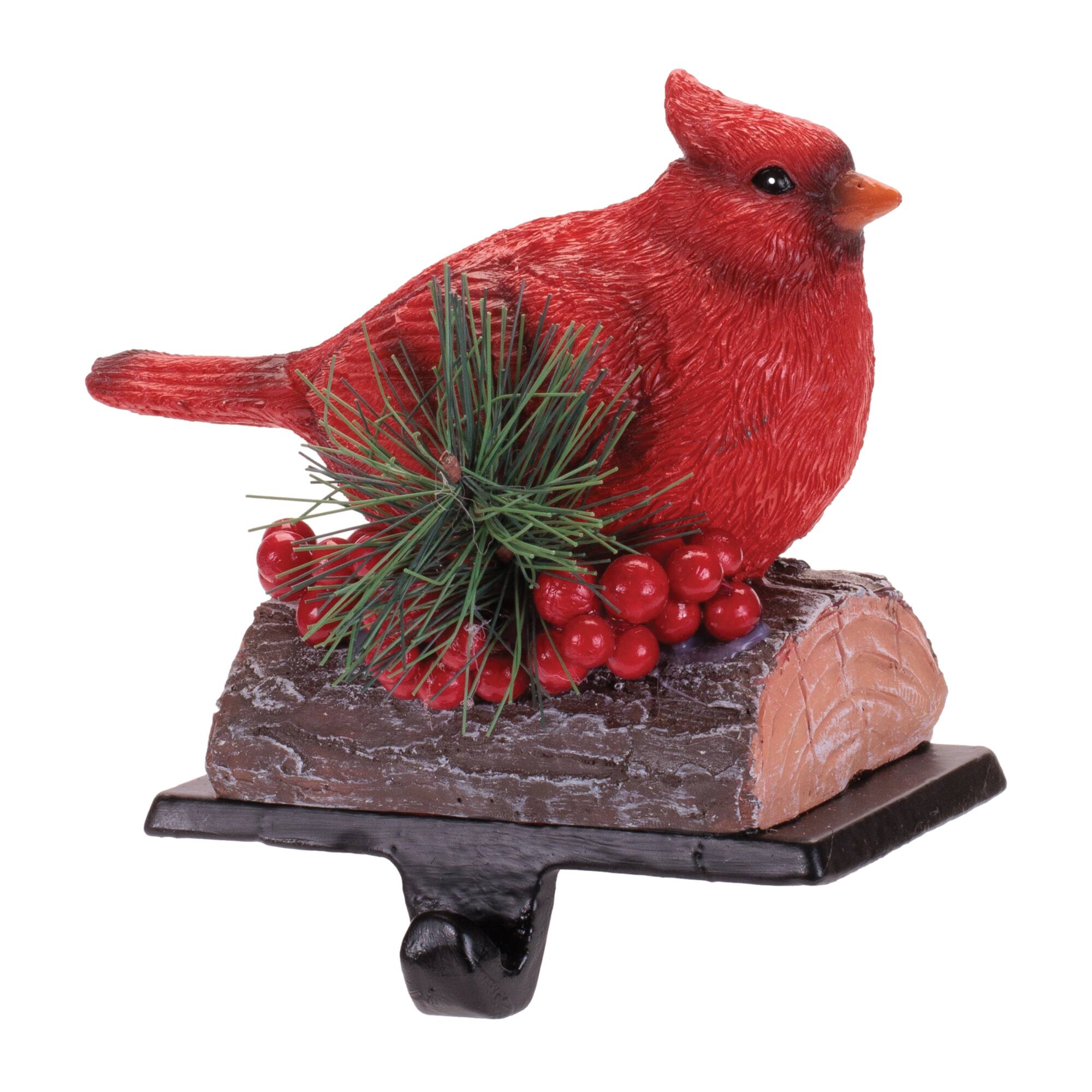Melrose 5.5" Red Cardinal Stocking Holders with Pine & Berries Set