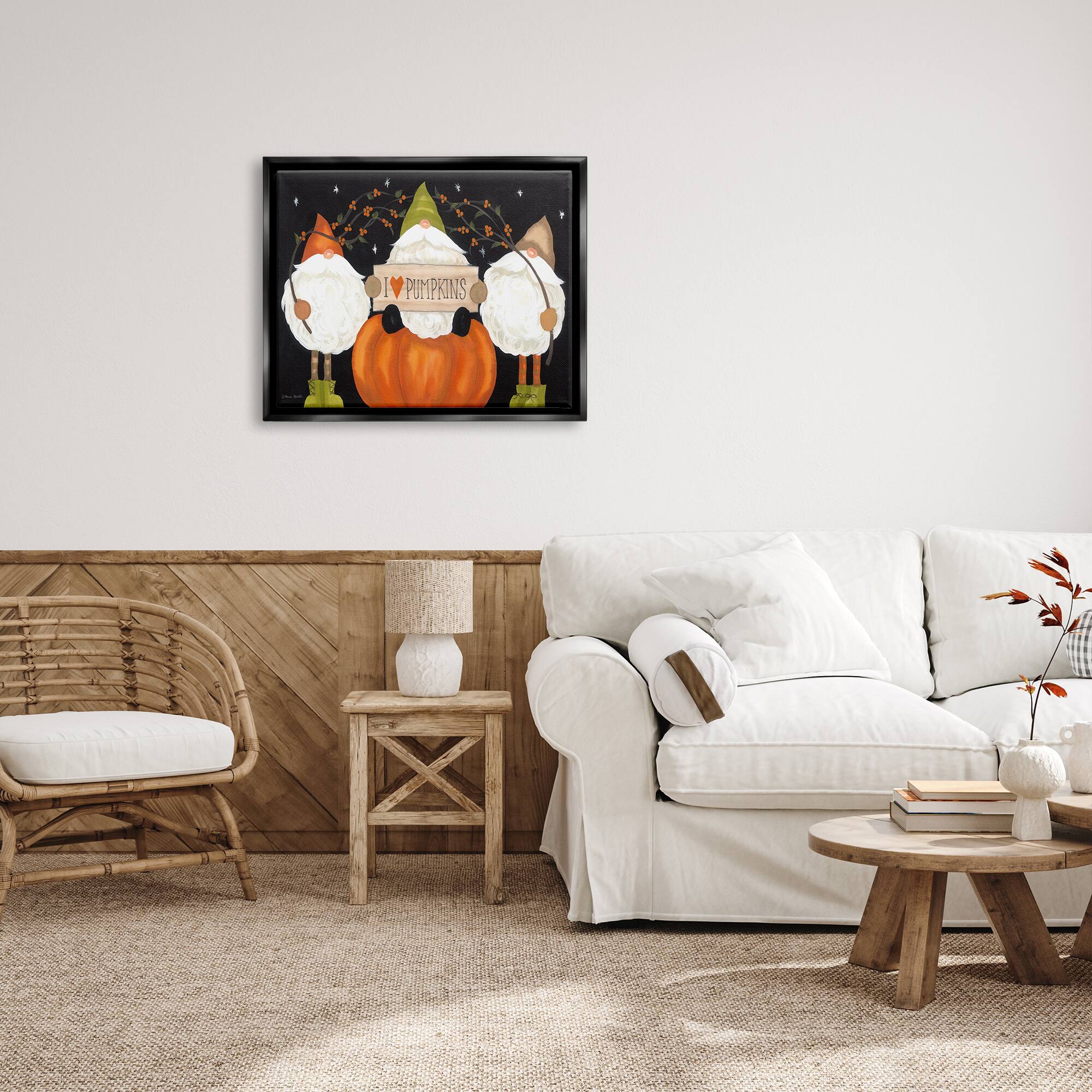 Stupell Industries I Love Pumpkins Seasonal Gnomes Framed Floater Canvas Wall Art