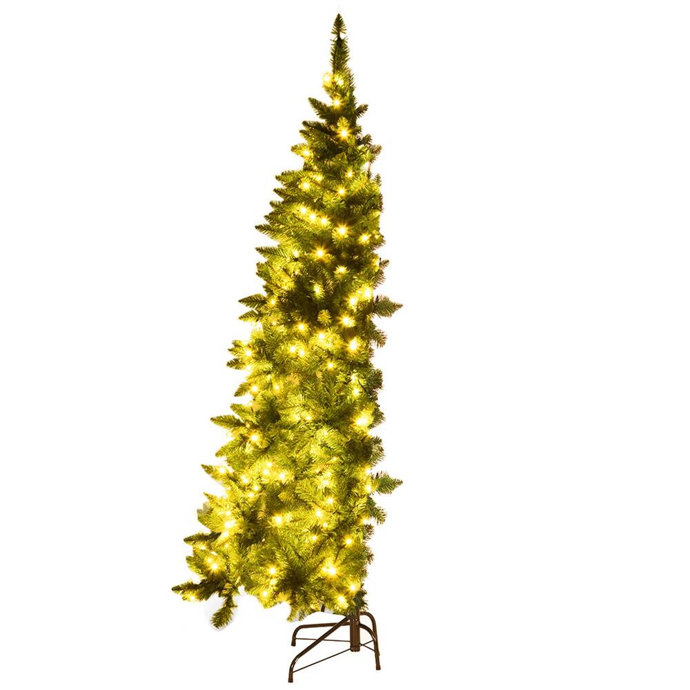 Costway 6ft. Pre-Lit Green Artificial Half Christmas Tree, Warm White LED Lights