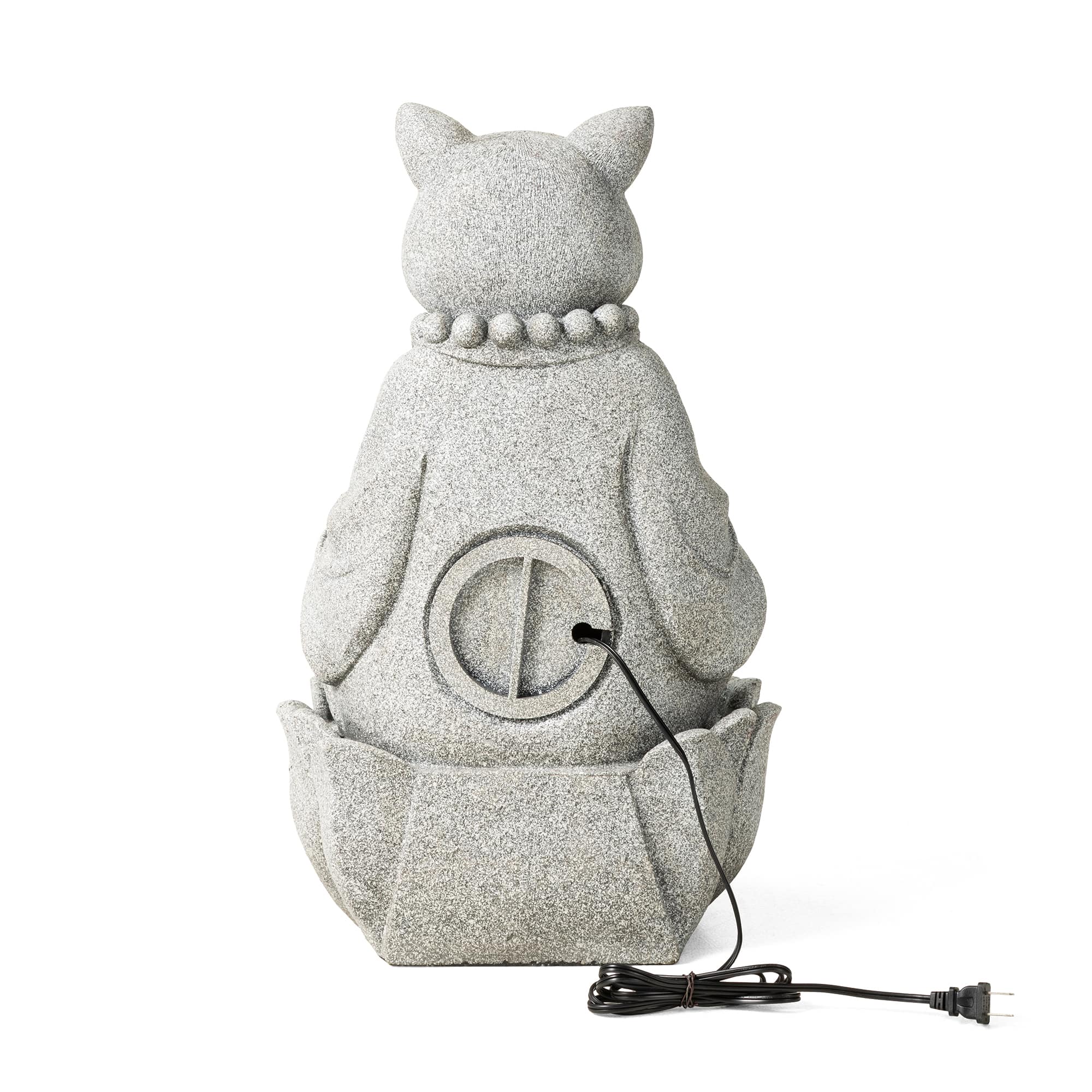 Glitzhome® 21.75" Zen-Style LED 2-Tier Concrete Cat Outdoor Fountain