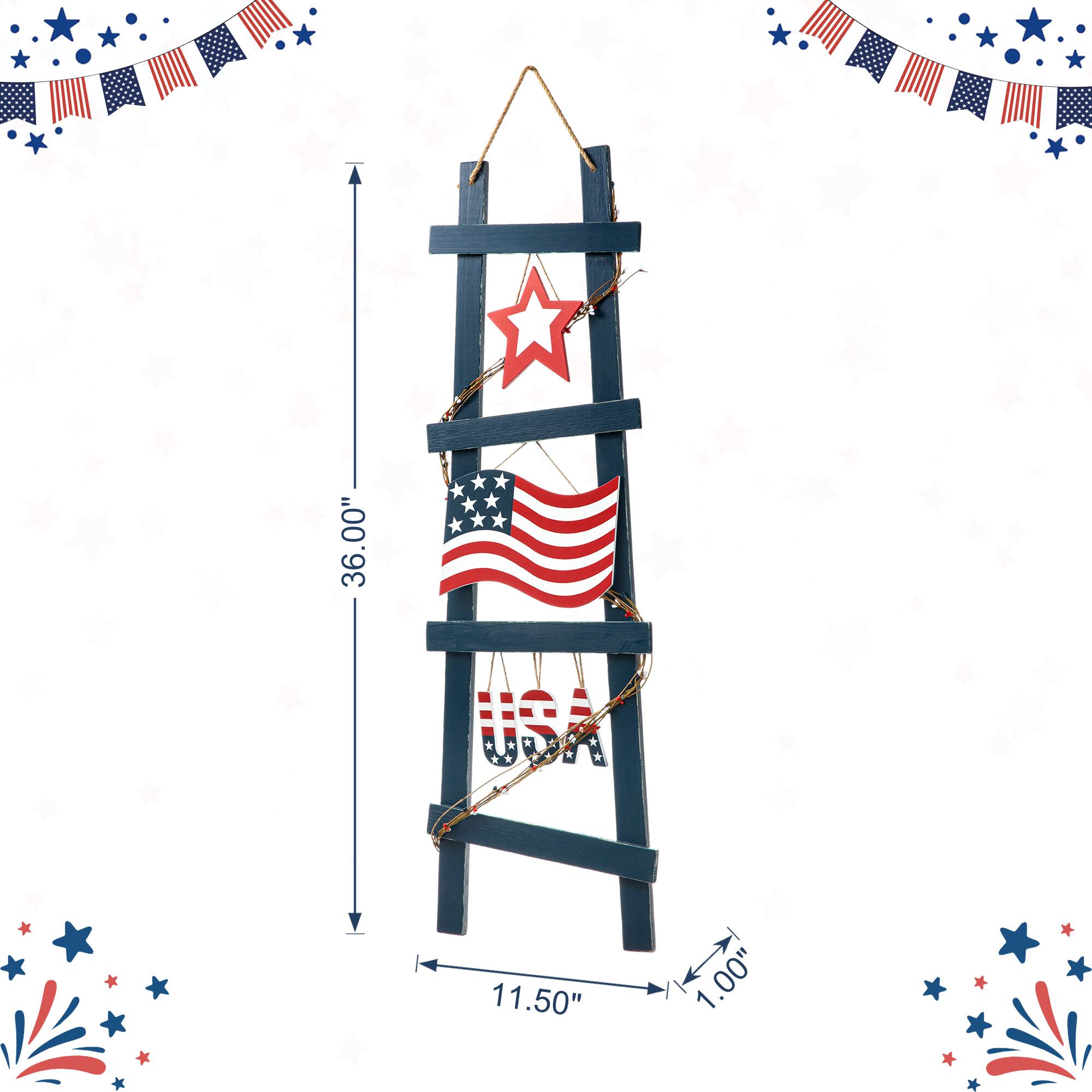 Glitzhome® 36" Patriotic Americana Ladder-Shaped Porch Décor