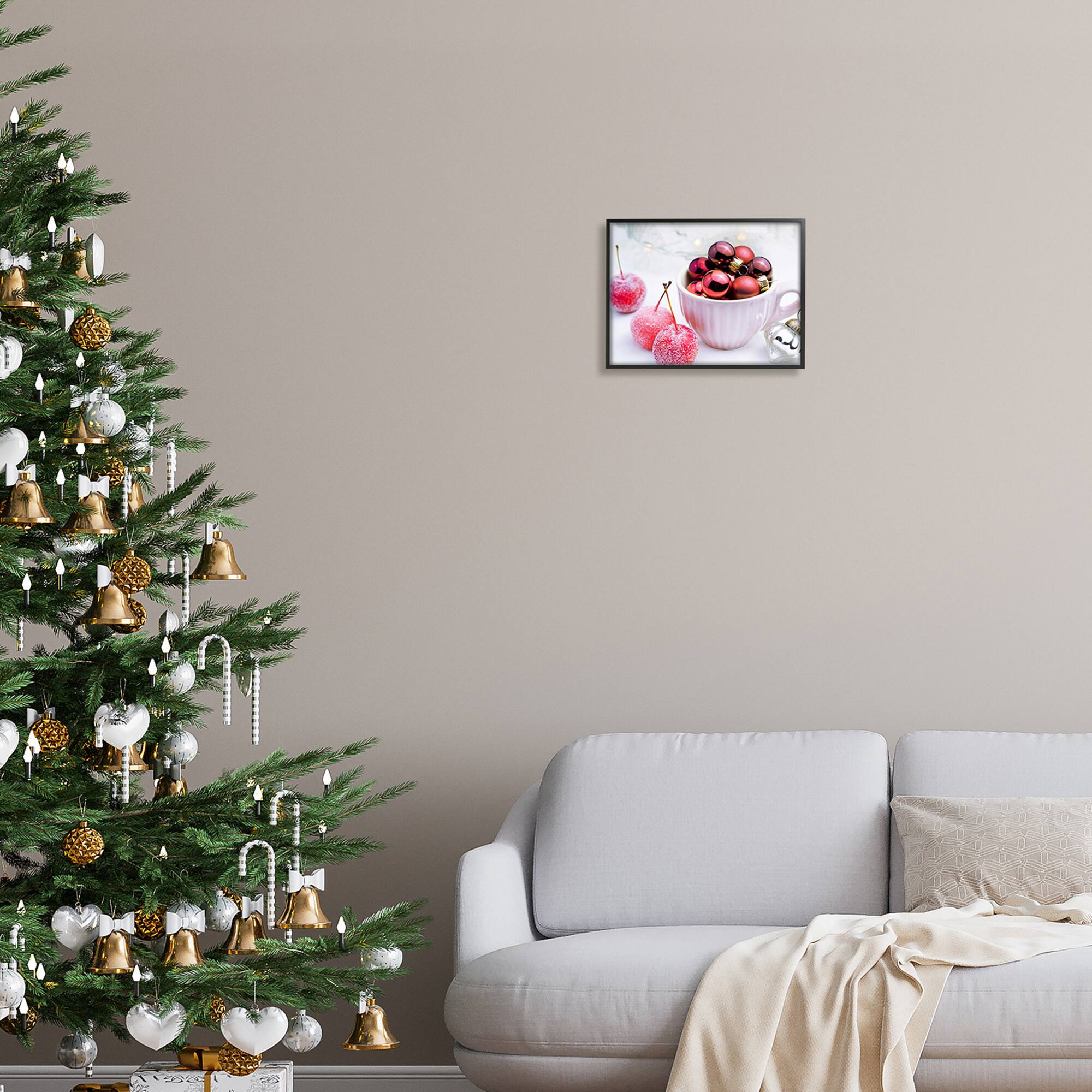 Stupell Industries Gleaming Red Christmas Ornaments Framed Giclee Art