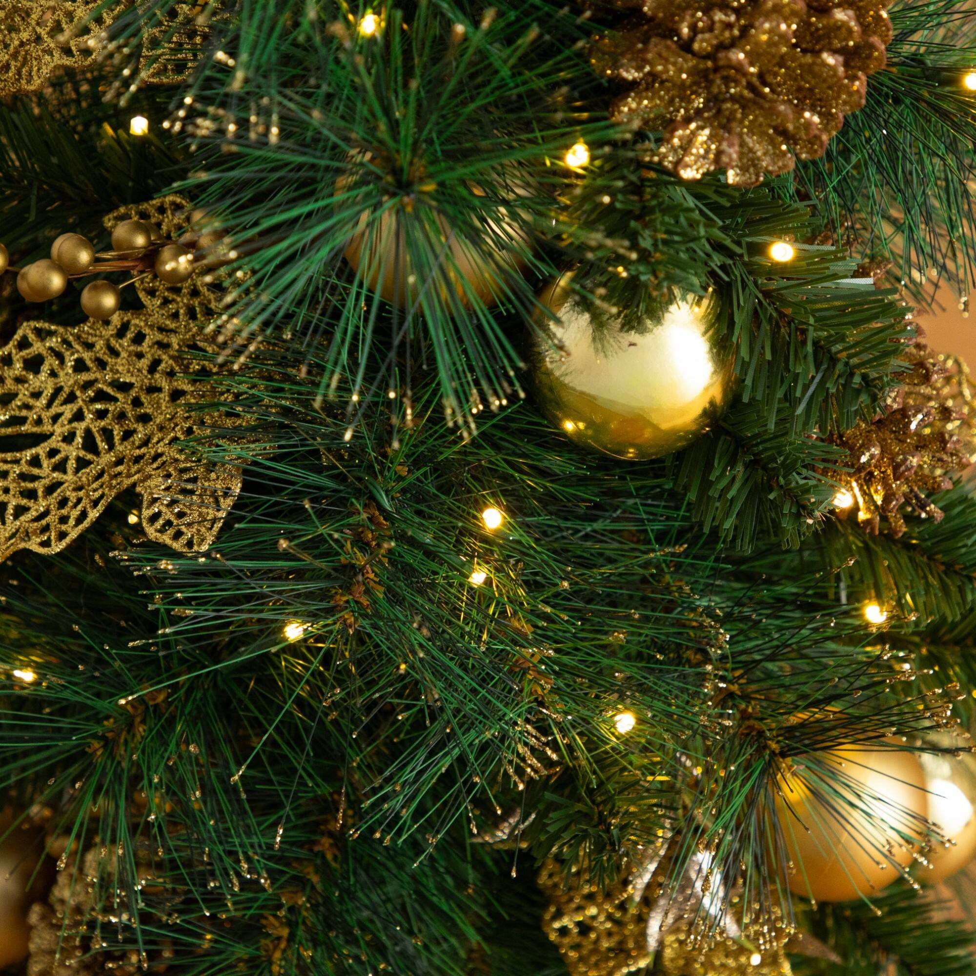 Nearly Natural 3ft. Pre-Lit Artificial Christmas Tree with Gold Ornaments & Pinecones in Jute Wrapped Base, Warm Lights