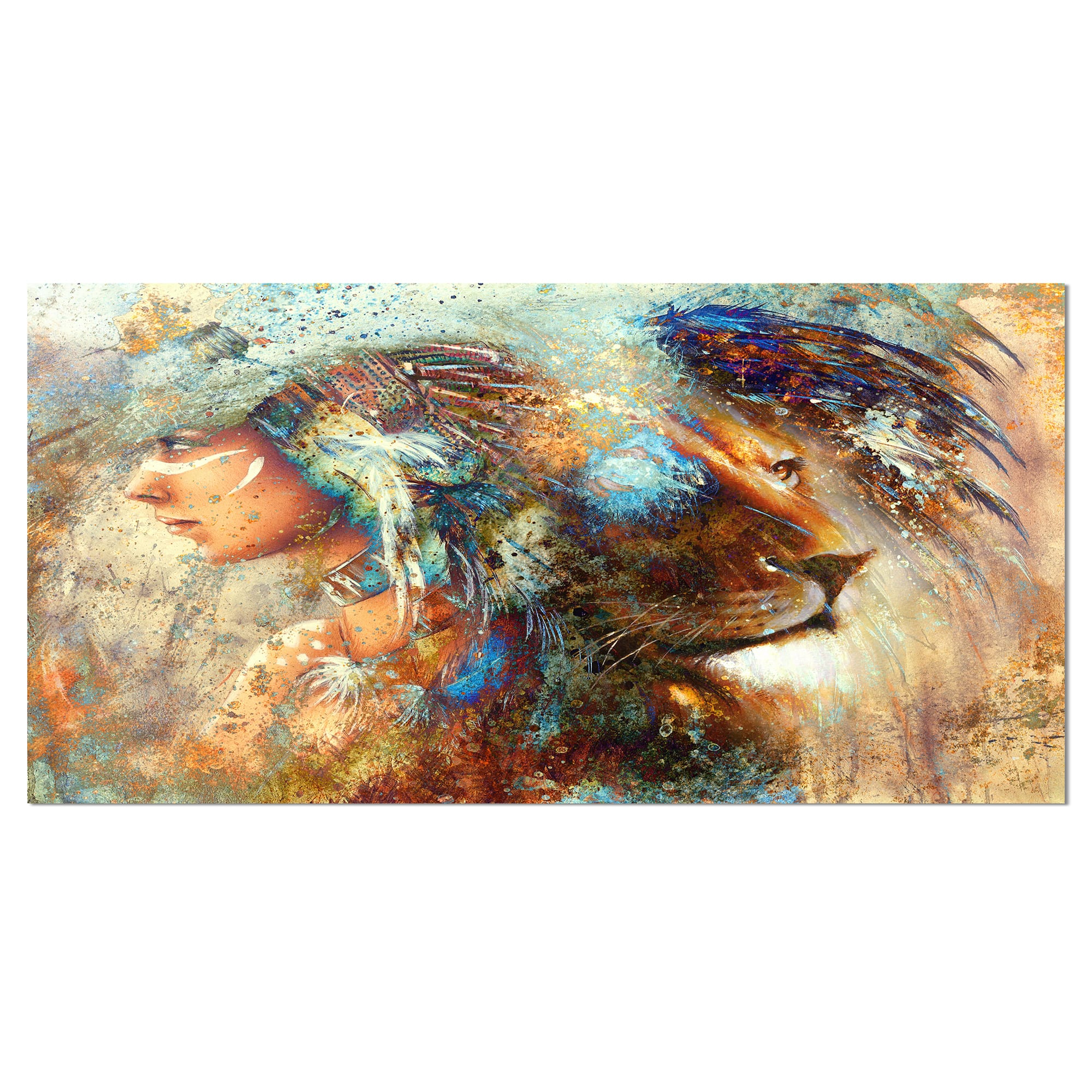 Designart - Indian Woman Collage with Lion - Indian Canvas Artwork