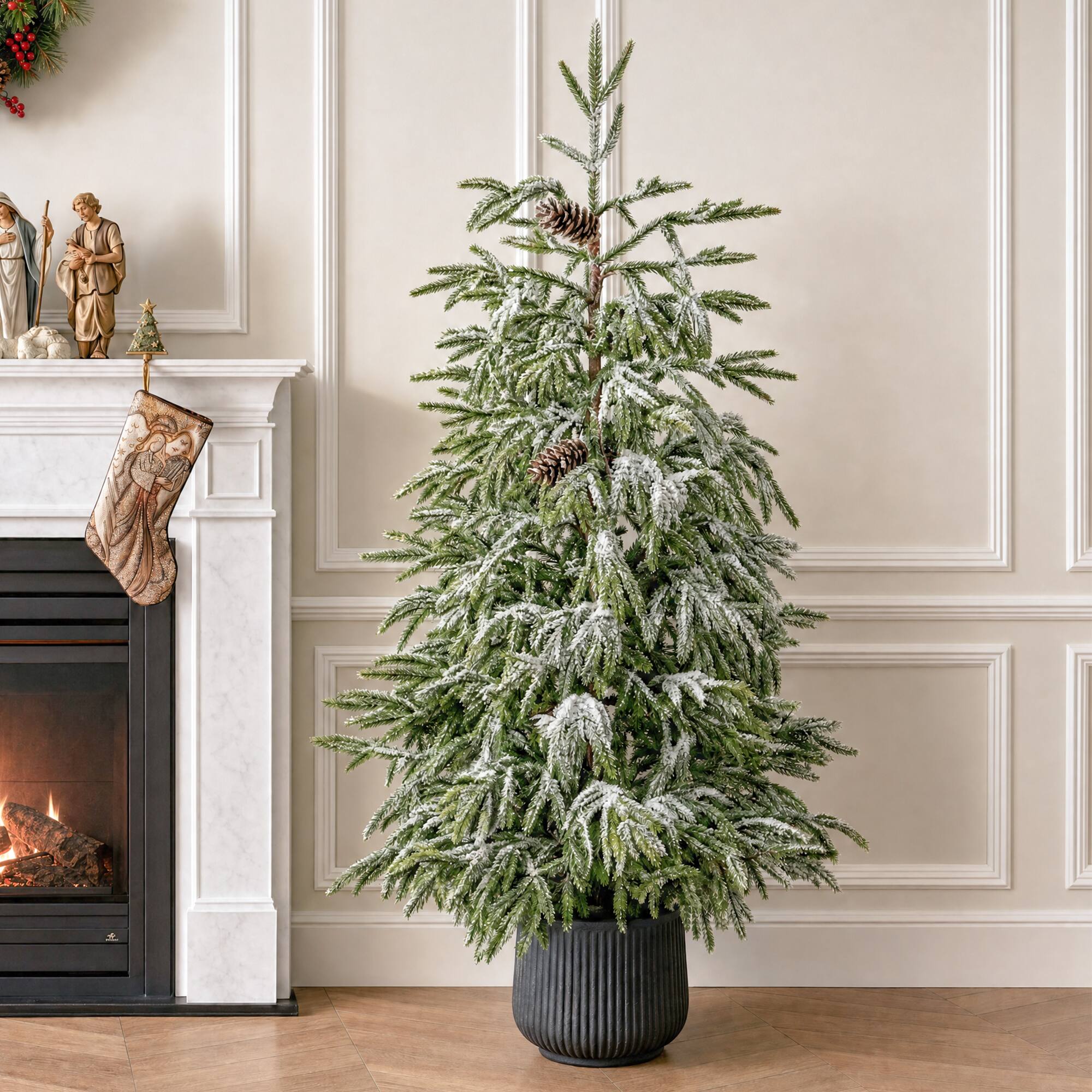 Glitzhome® 4ft. Unlit Frosted Norfolk Pine Christmas Porch Tree with Pinecones