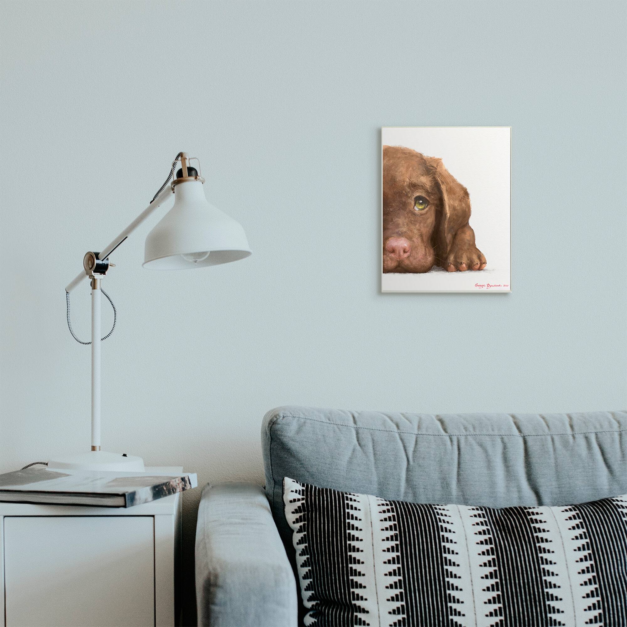 Stupell Industries Chocolate Labrador Puppy Resting Adorable Dog Portrait Wall Plaque