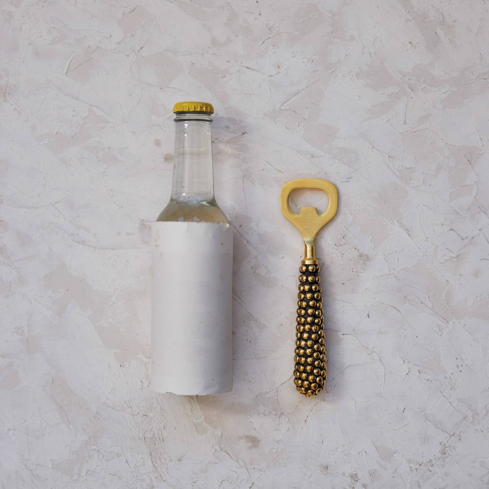 Hello Honey® 6" Brass Stainless Steel Bottle Opener with Cast Beaded Handle