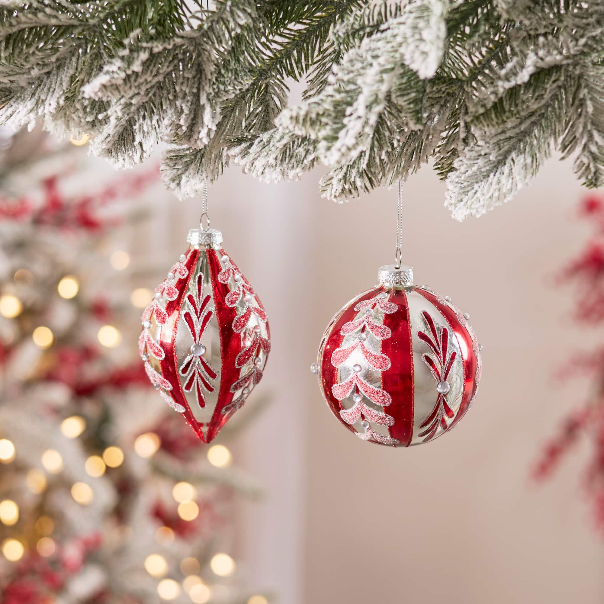 Melrose Red & Silver Glass Ornament Set