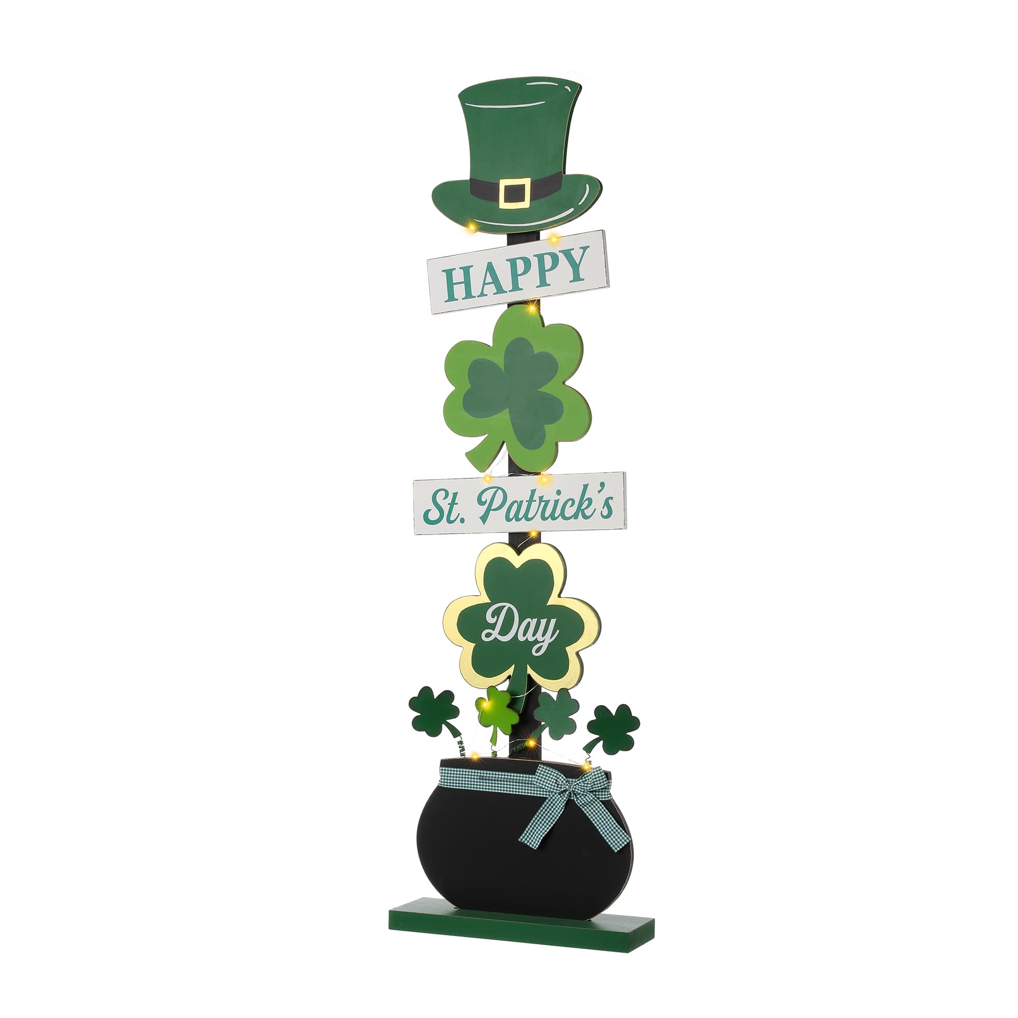 Glitzhome® 42'' Lighted St. Patrick's Wooden Shamrocks Porch Décor