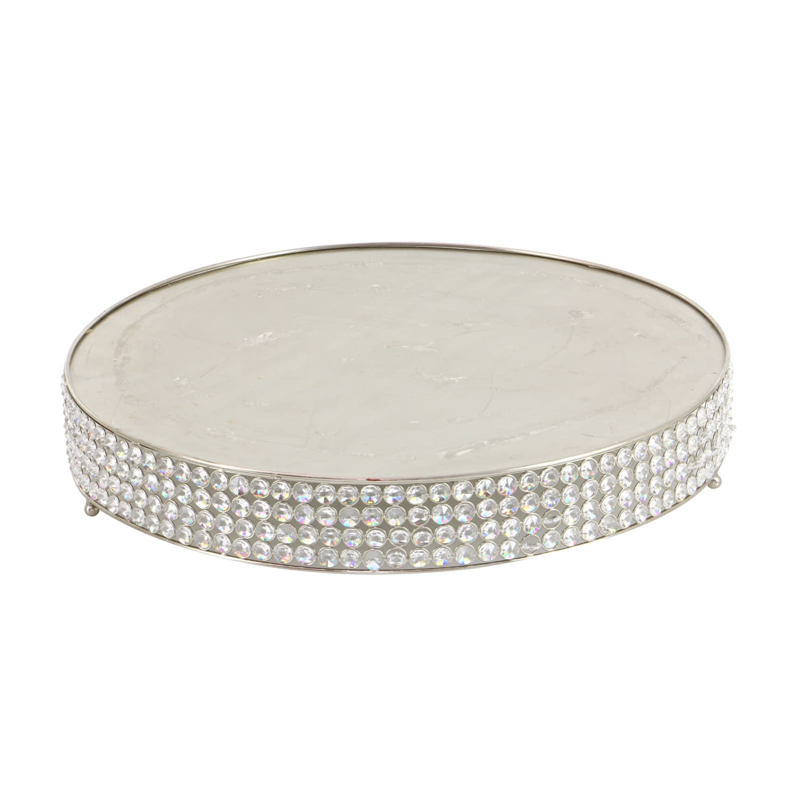 Glam Round Silver Metal and Glass Bead Cake Stand, Set of 3, 3"