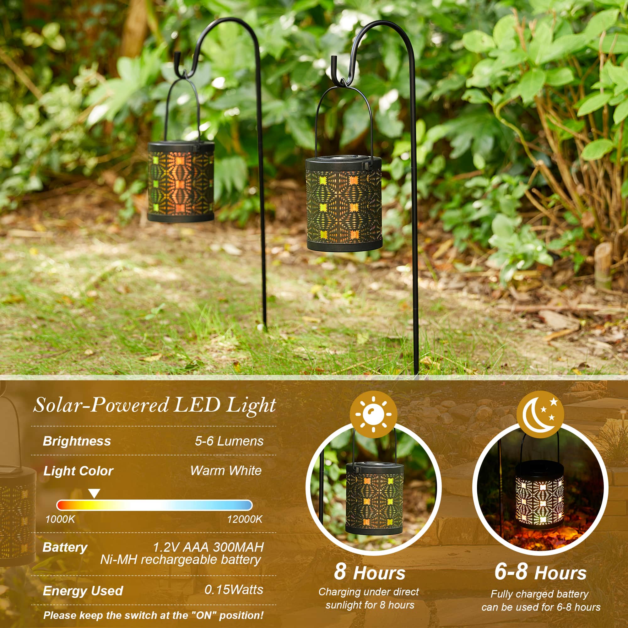 Glitzhome® Metal Cutout Pattern Solar Powered Lanterns, 2ct.