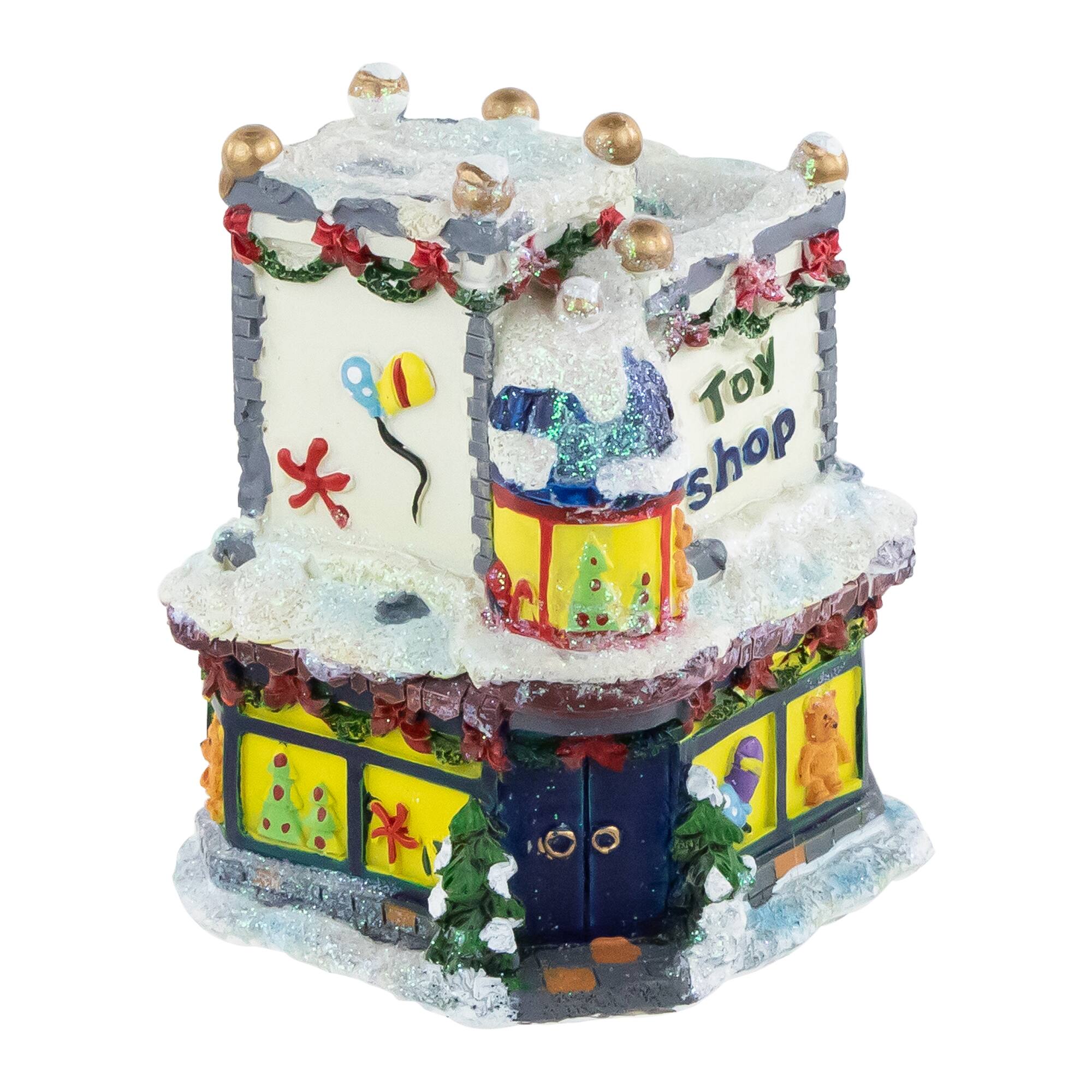 4" Glittered Snowy Toy Shop Christmas Village Building