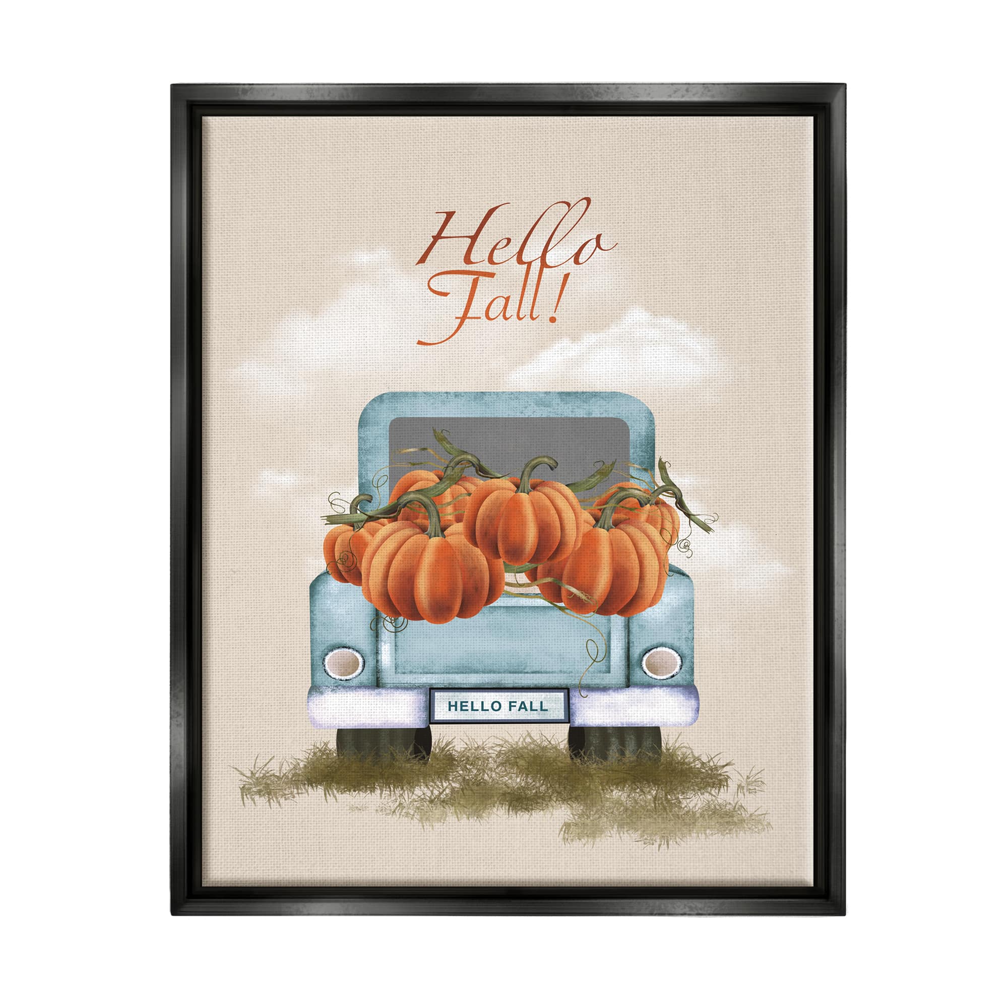 Stupell Industries Hello Fall Seasonal Autumn Pumpkins Framed Floater Canvas Wall Art