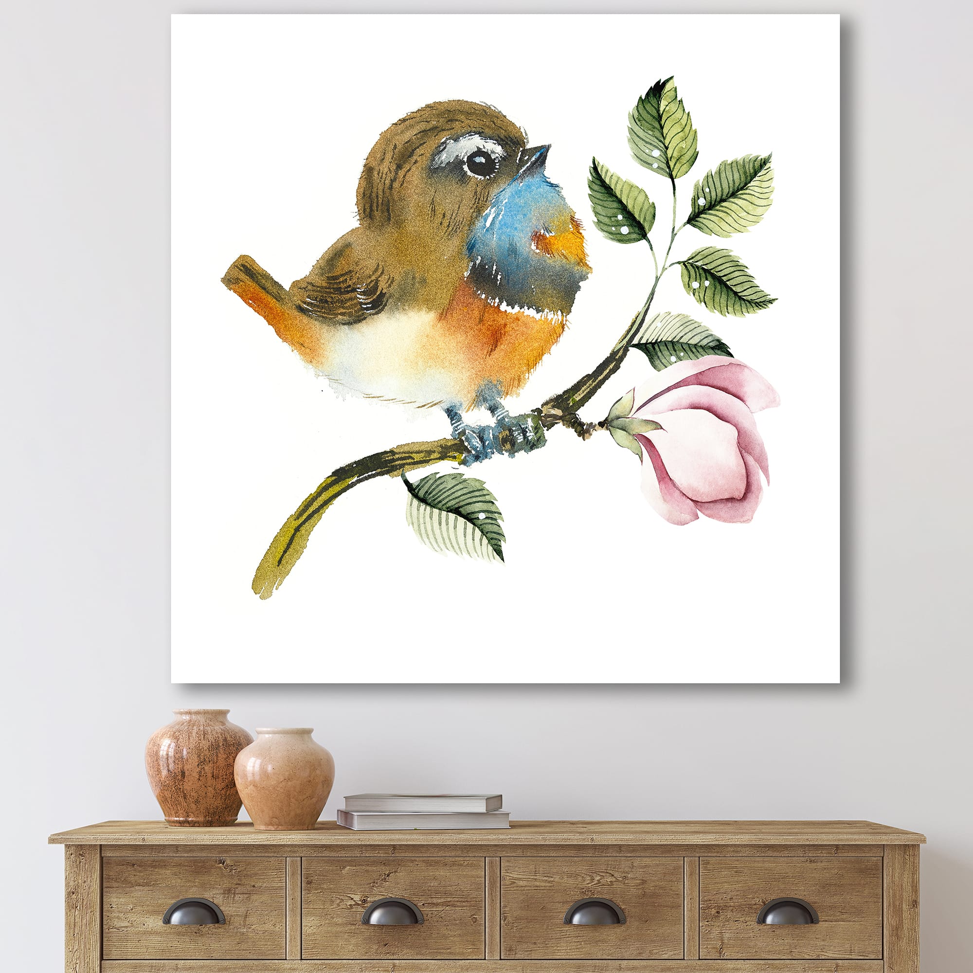 Designart - Bluethroat Bird On A Branch - Traditional Canvas Wall Art Print