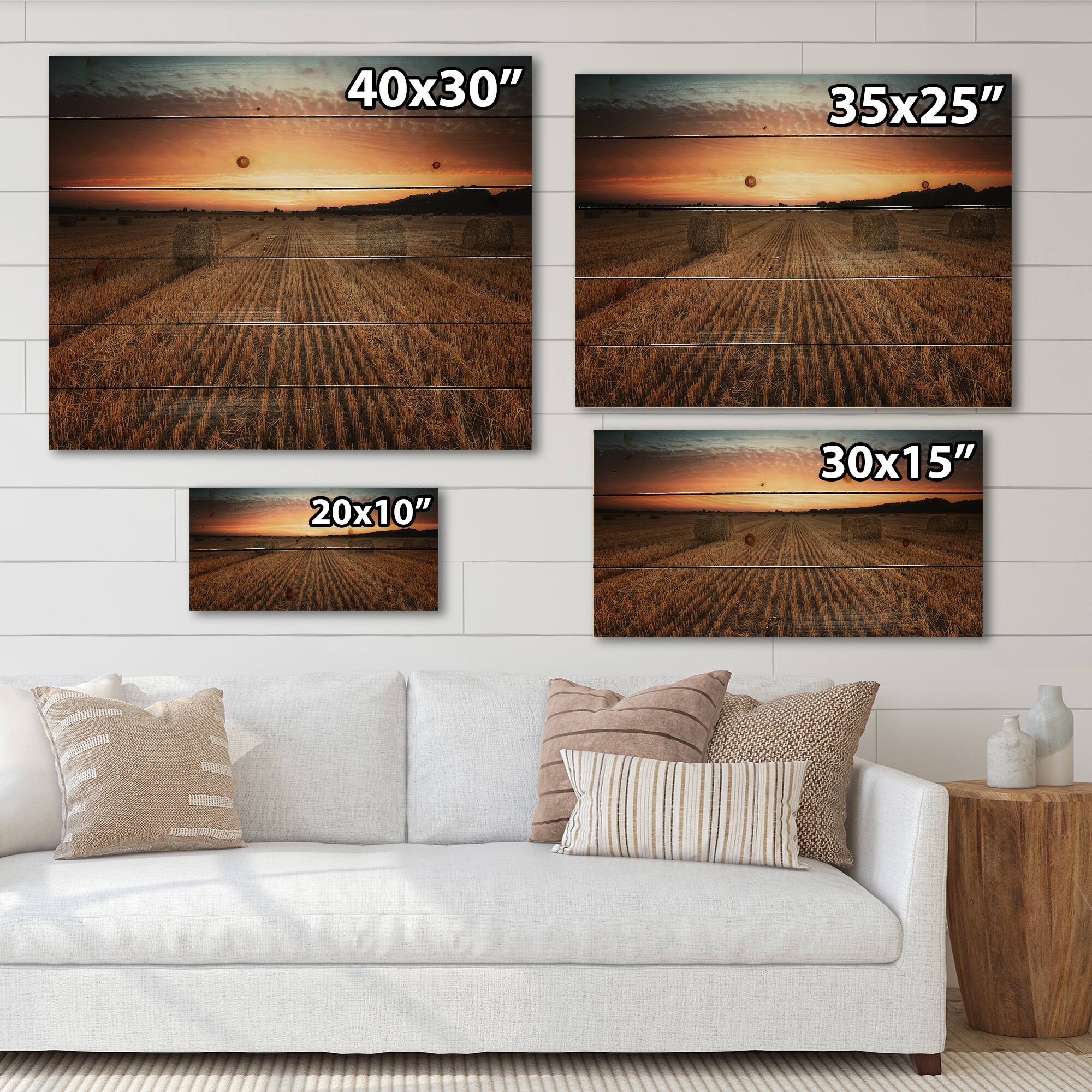 Designart - Landscape With A Field Full of Hay Bales At Sunset
