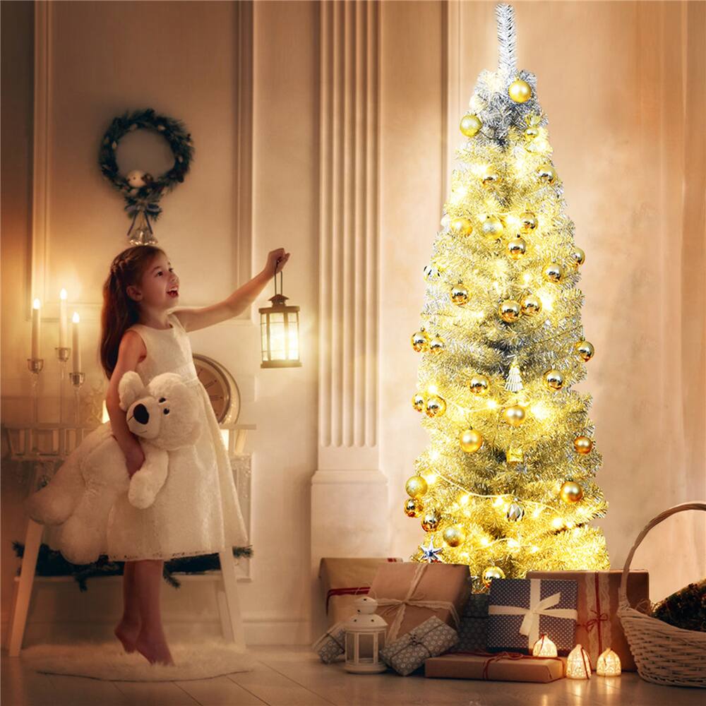 Costway 6ft. Unlit Silver Slim Pencil Tinsel Artificial Christmas Tree
