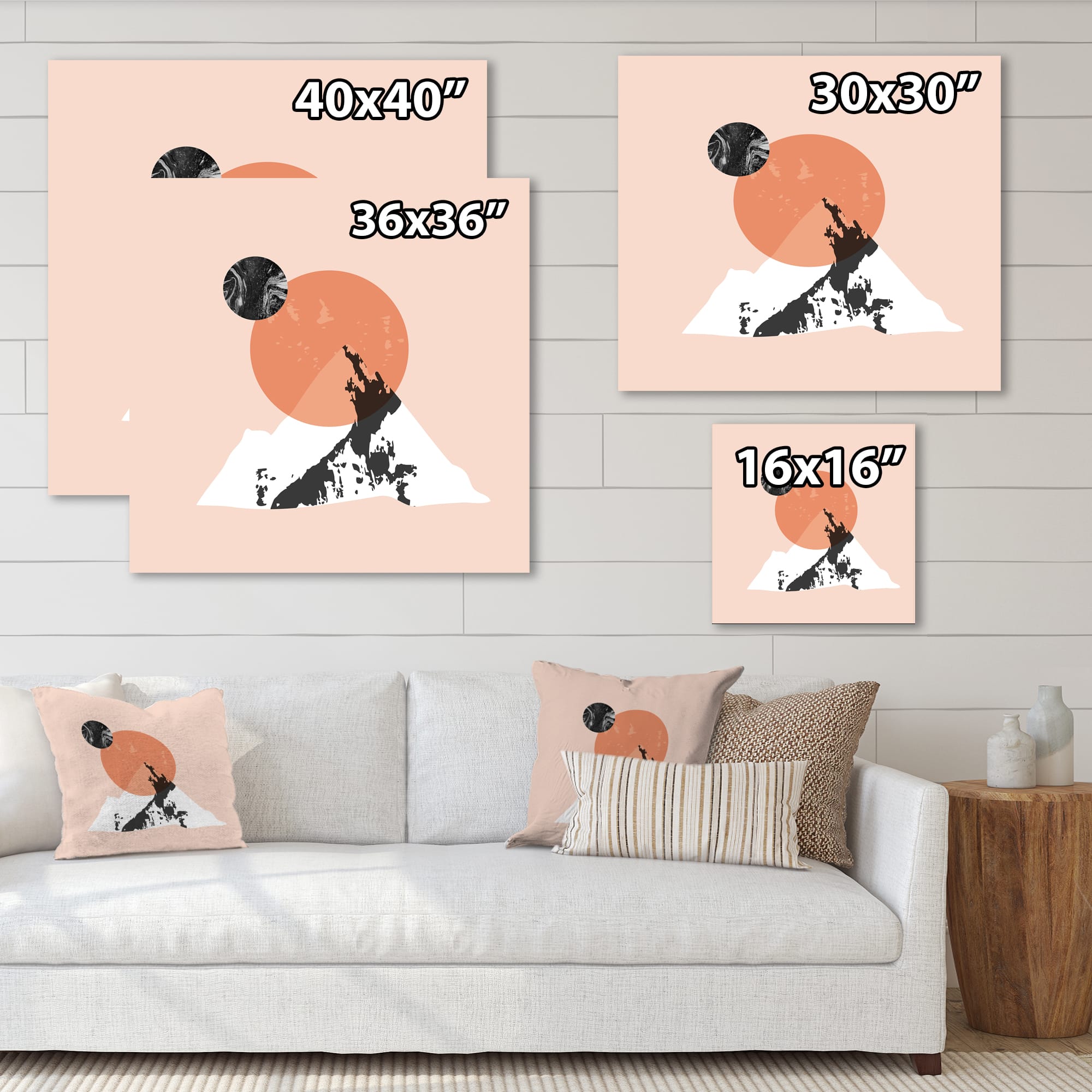 Designart - Modern Minimalist Mountain Sun and Moon - Modern Canvas Wall Art Print