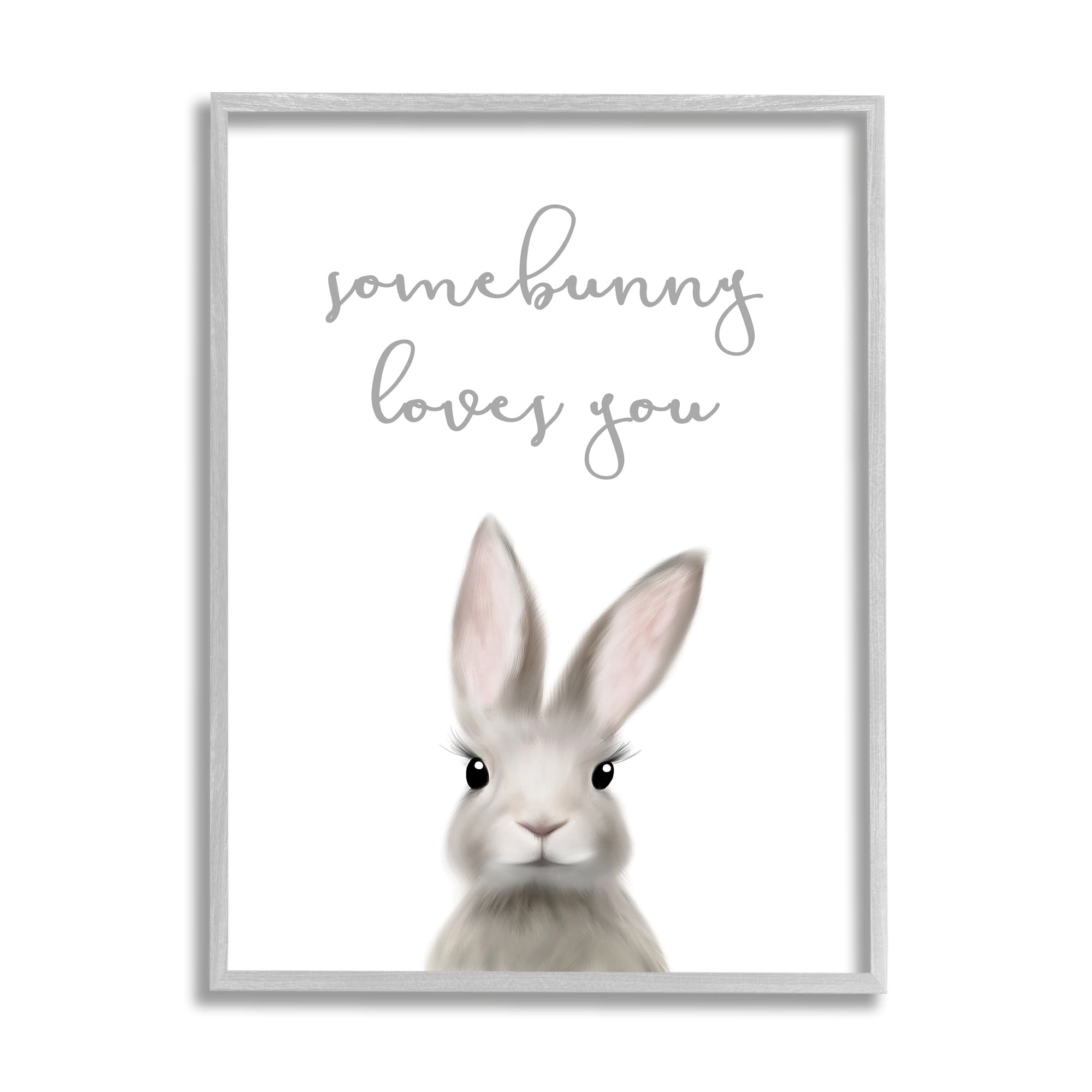 Stupell Industries Somebunny Loves You Quote Grey Rabbit Animal Pun in Gray Frame Wall Art