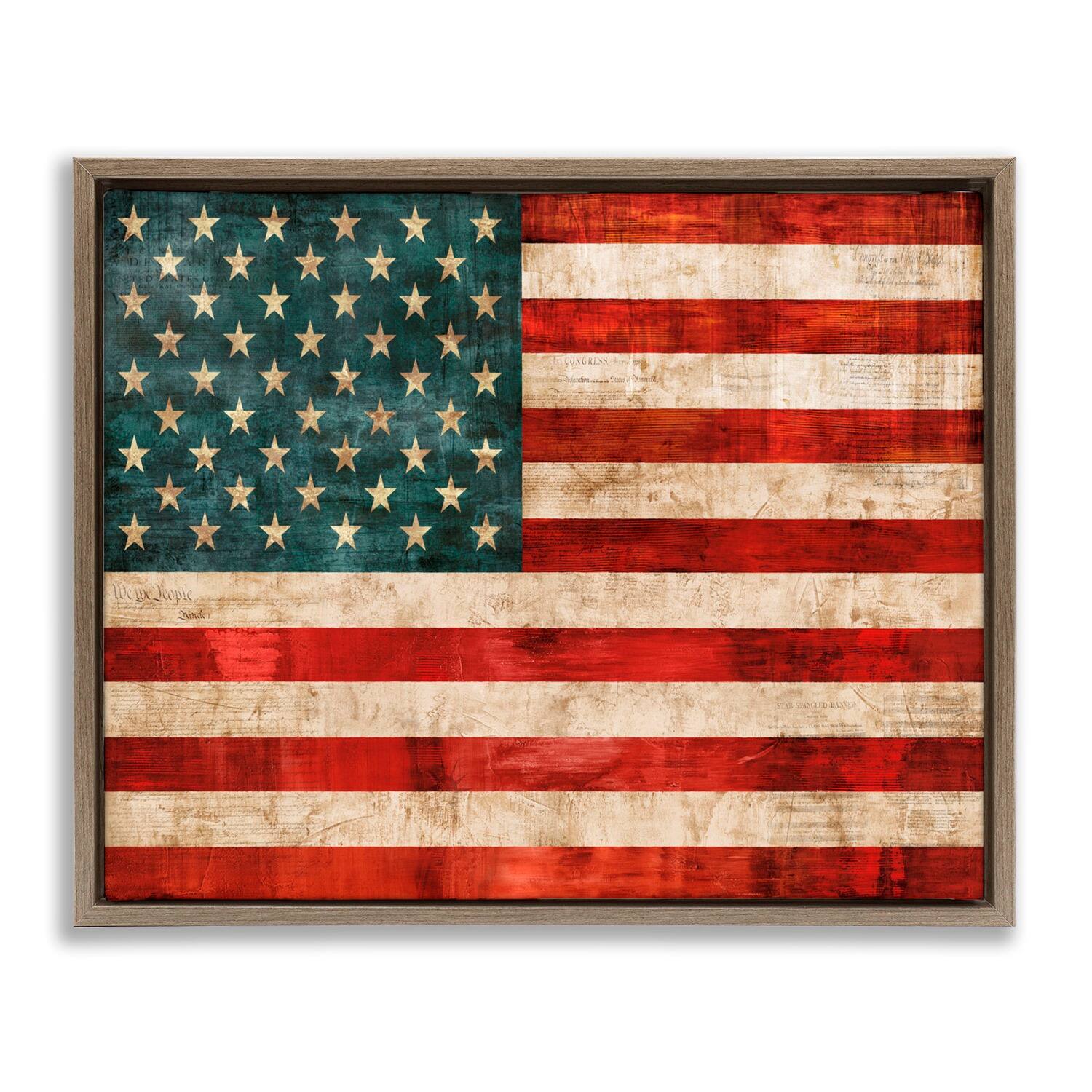 Stupell Industries US American Flag Rustic Pattern Floater Framed Art