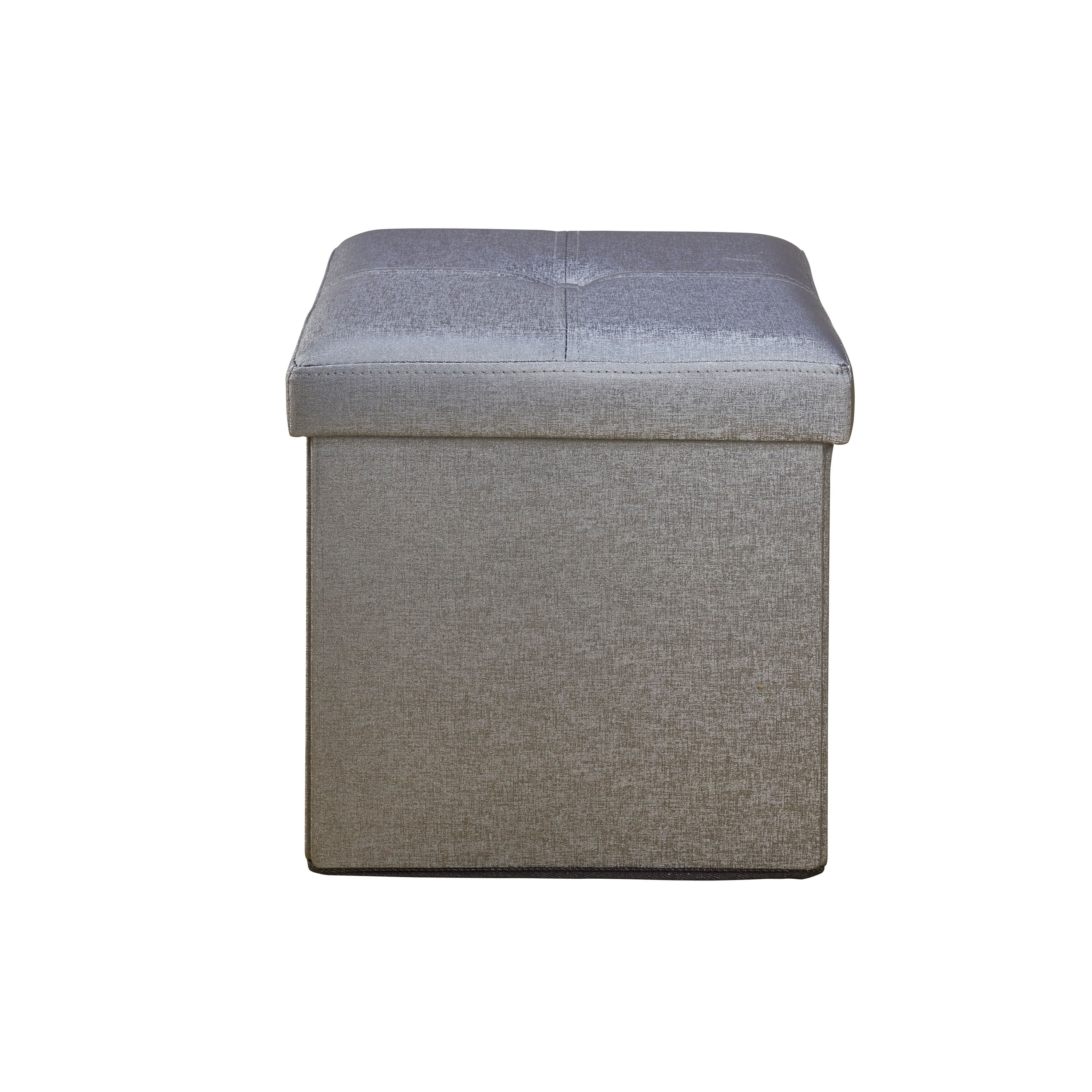 Simplify Metallic Faux Leather Folding Storage Ottoman Cube