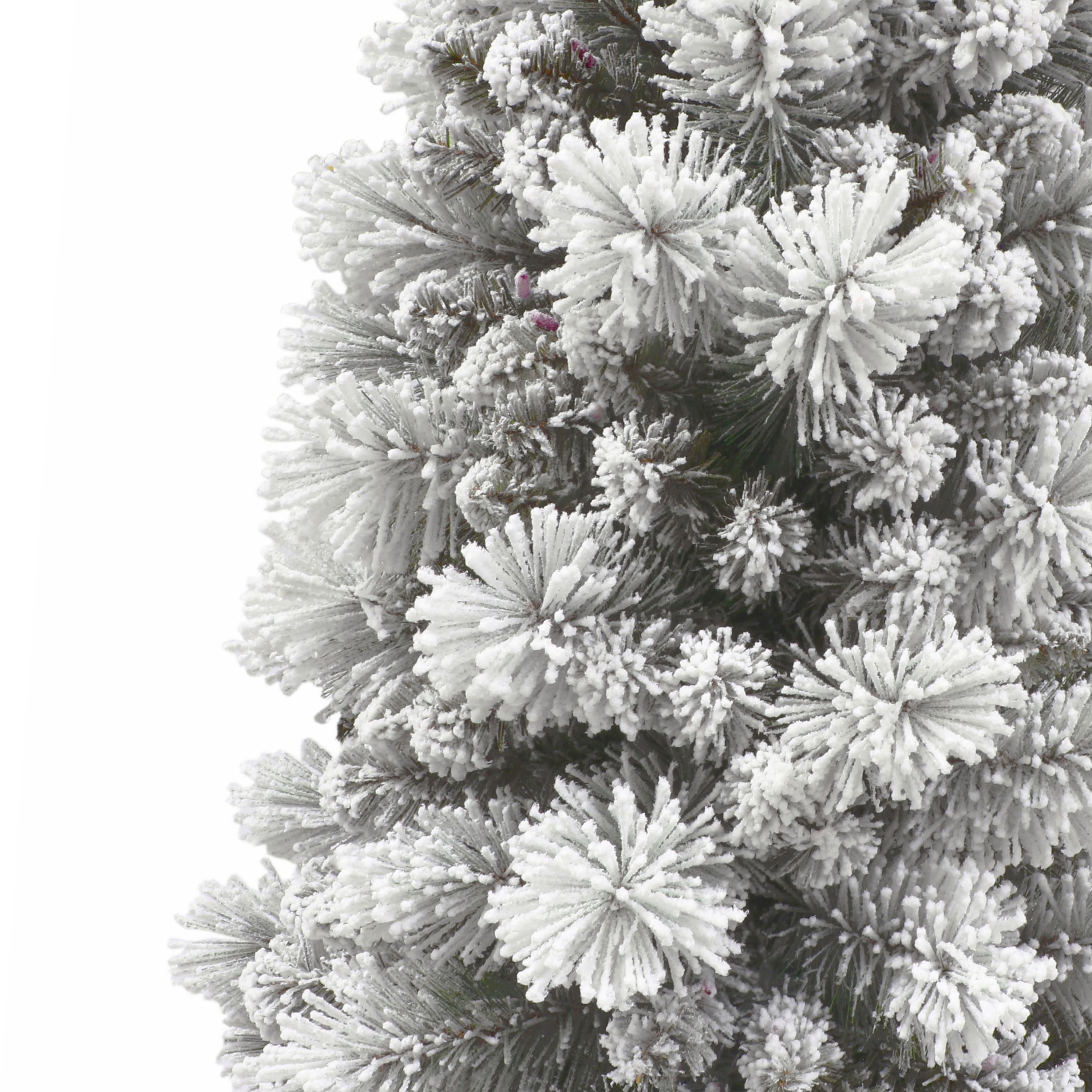 7.5ft. Pre-Lit Flocked Portland Pine Artificial Pencil Christmas Tree, Pink Lights