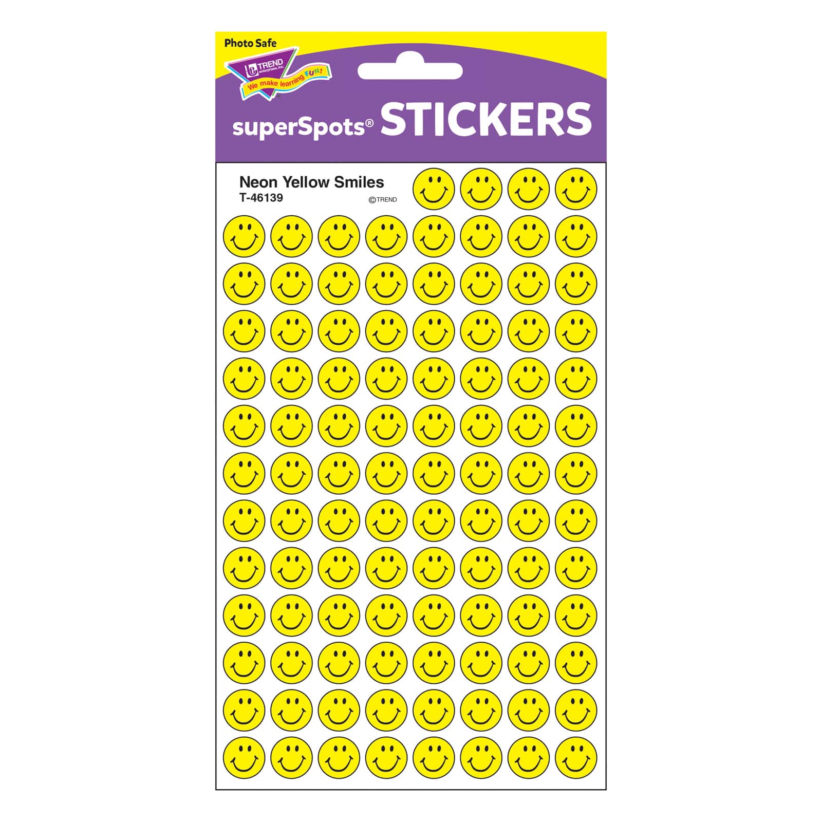 Trend Enterprises® superSpots® Neon Yellow Smile Stickers, 6 Packs of 800