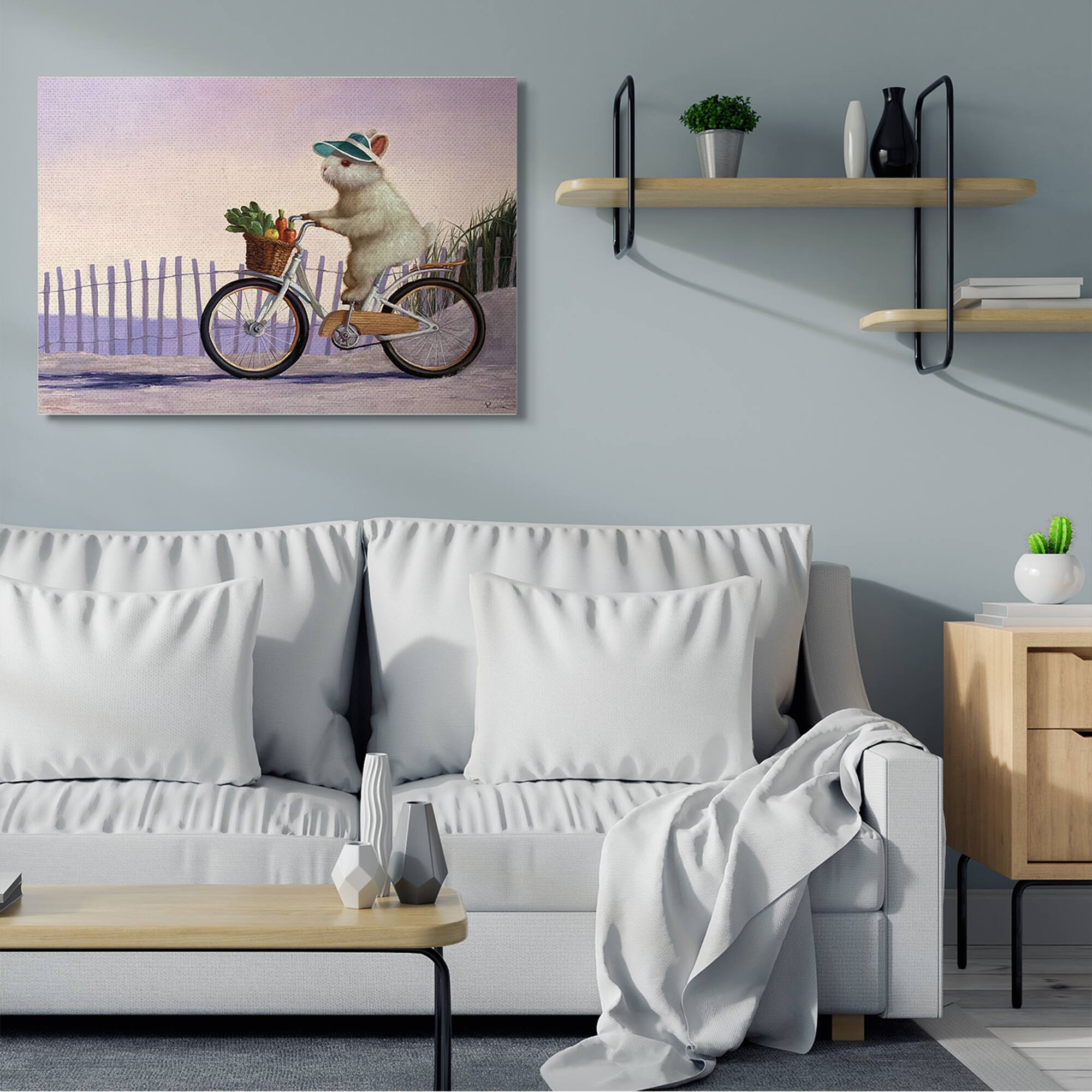 Stupell Industries Bunny Rabbit on Bike by Nautical Beach Canvas Wall Art