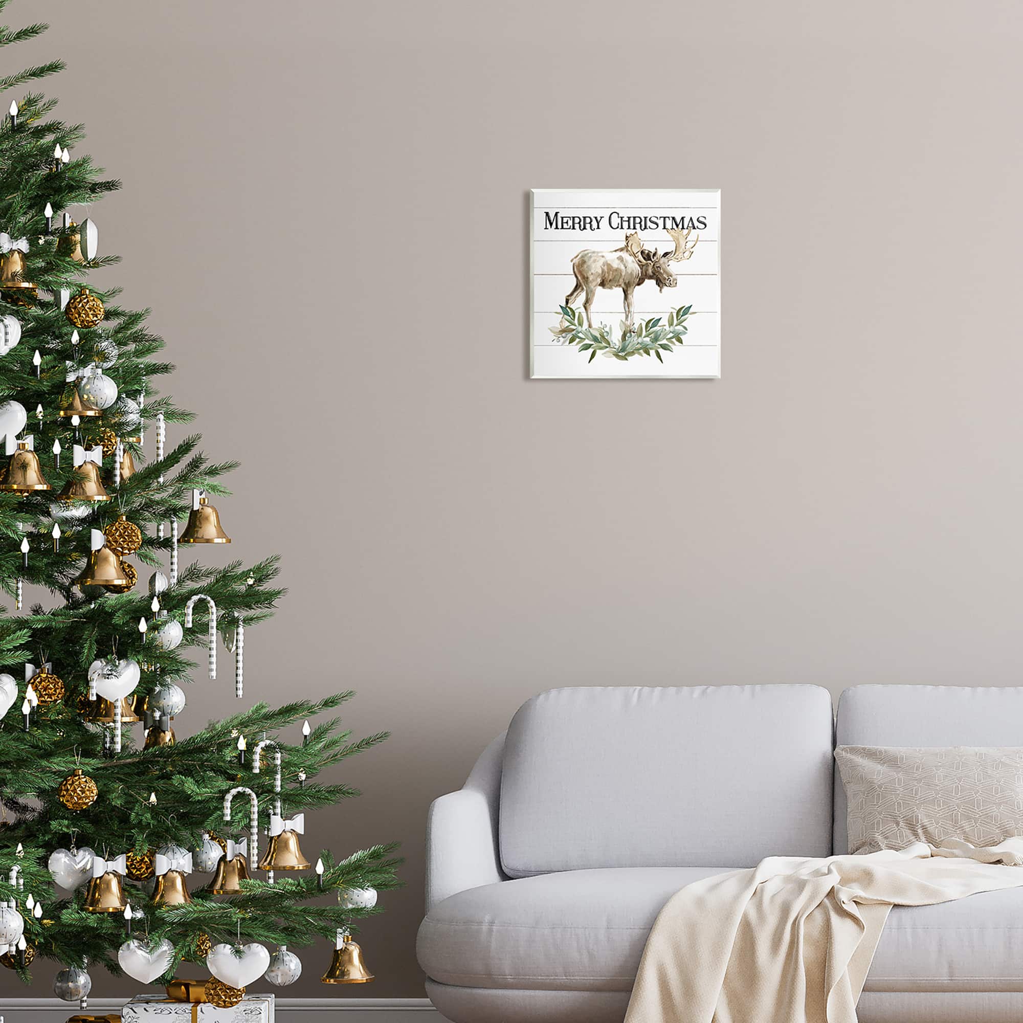 Stupell Industries Merry Christmas Moose Laurel Wall Plaque Art