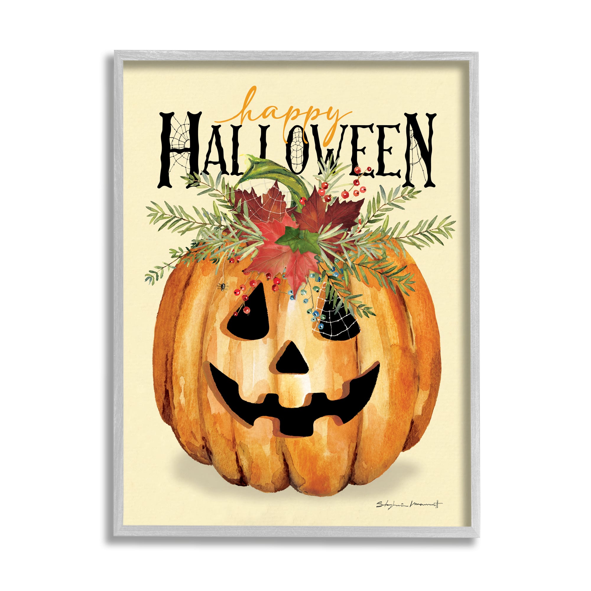 Stupell Industries Happy Halloween Jack-o-Lantern Framed Giclee Art