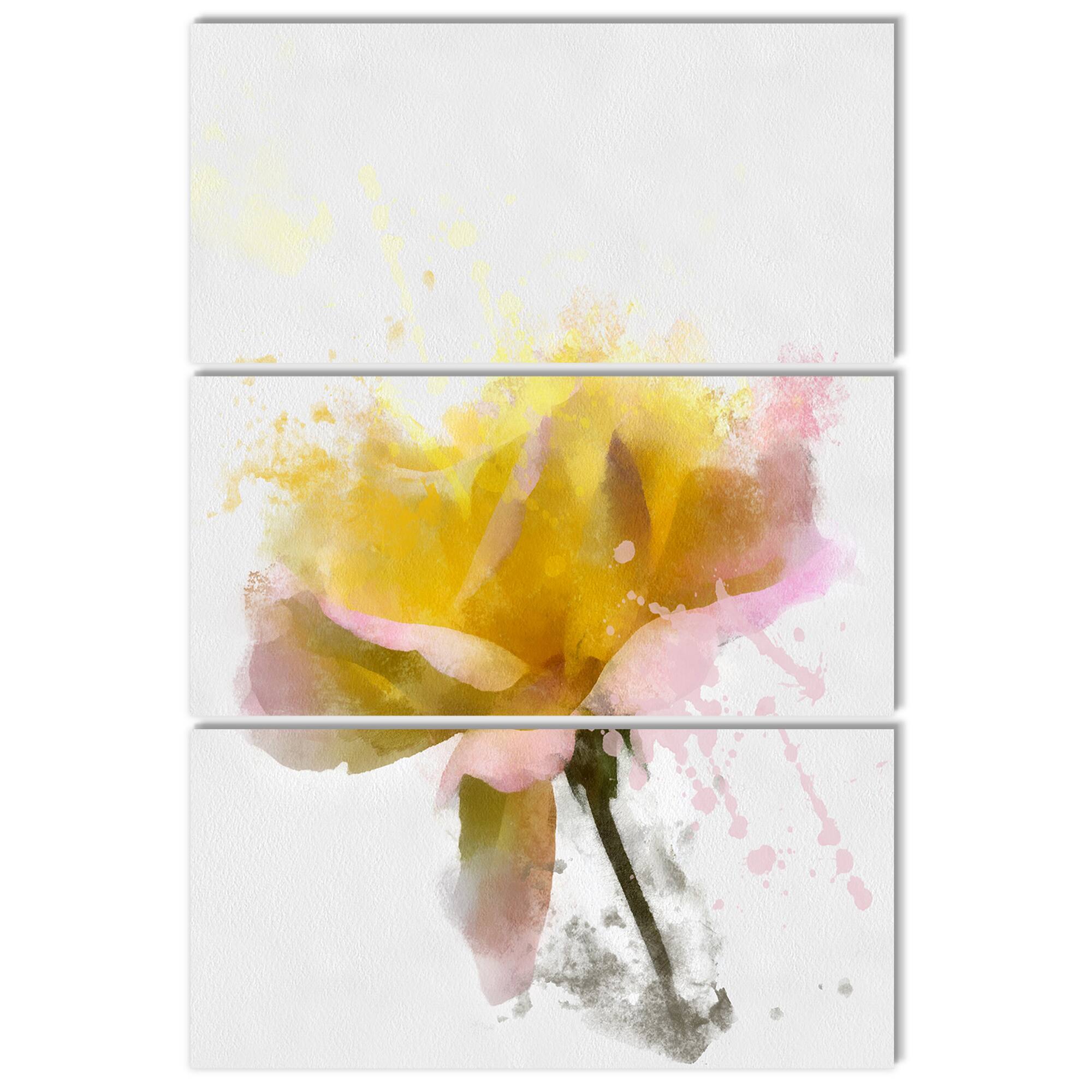 Designart - Yellow Rose with Green Stem - Floral Canvas Art Print