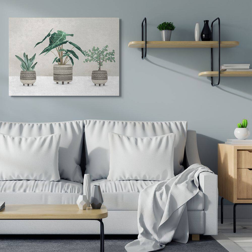 Stupell Industries Plants In Patterned Pots Neutral Grey Design Canvas Wall Art