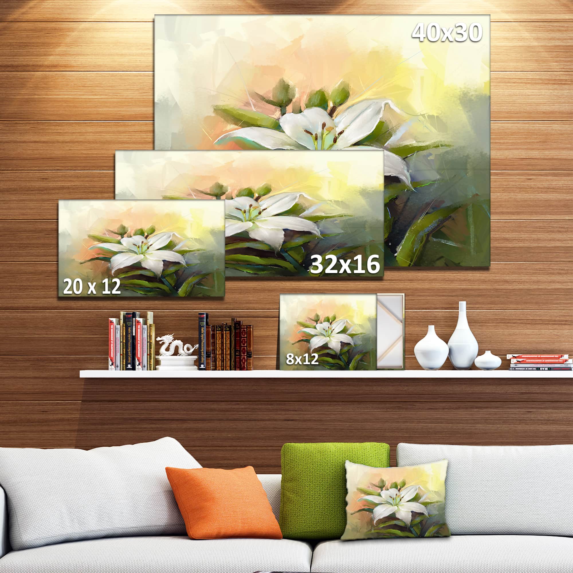 Designart - White Lily Flower Oil Painting - Large Floral Canvas Art Print