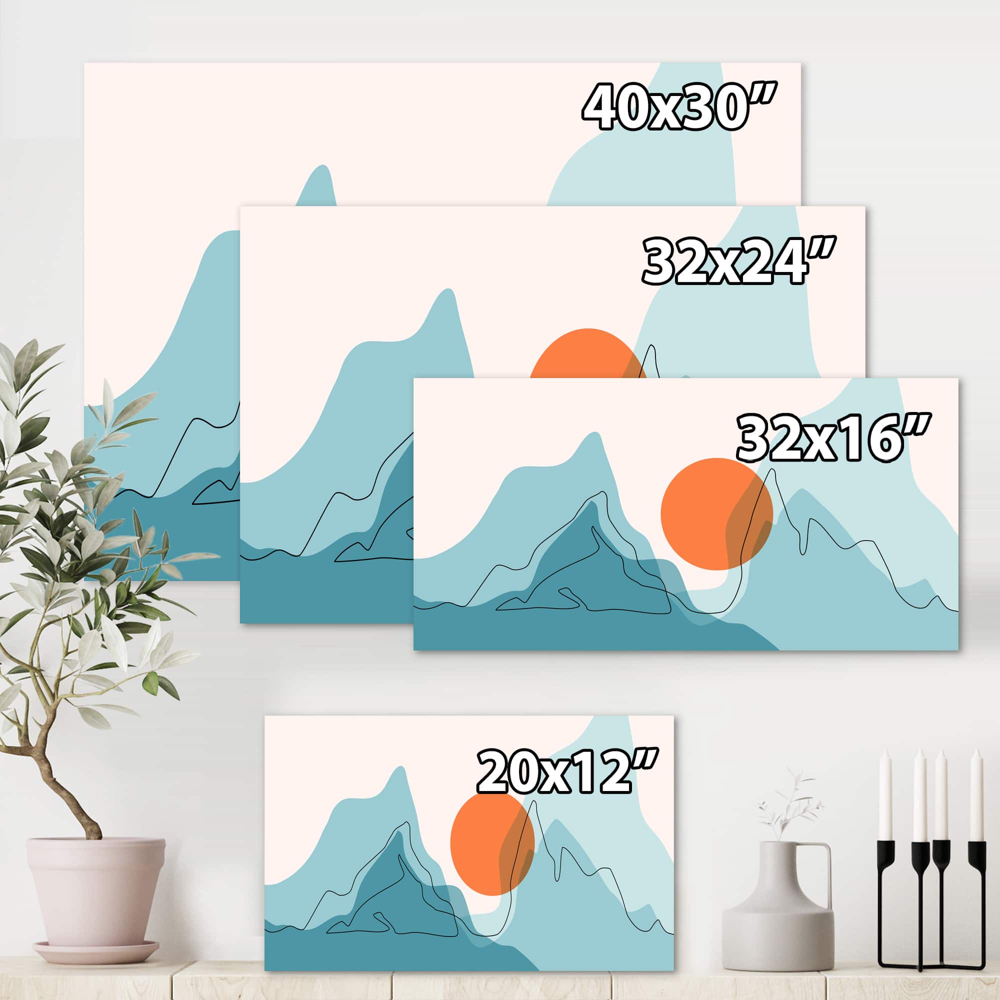 Designart - Red Moon Over Abstract Blue Mountains I