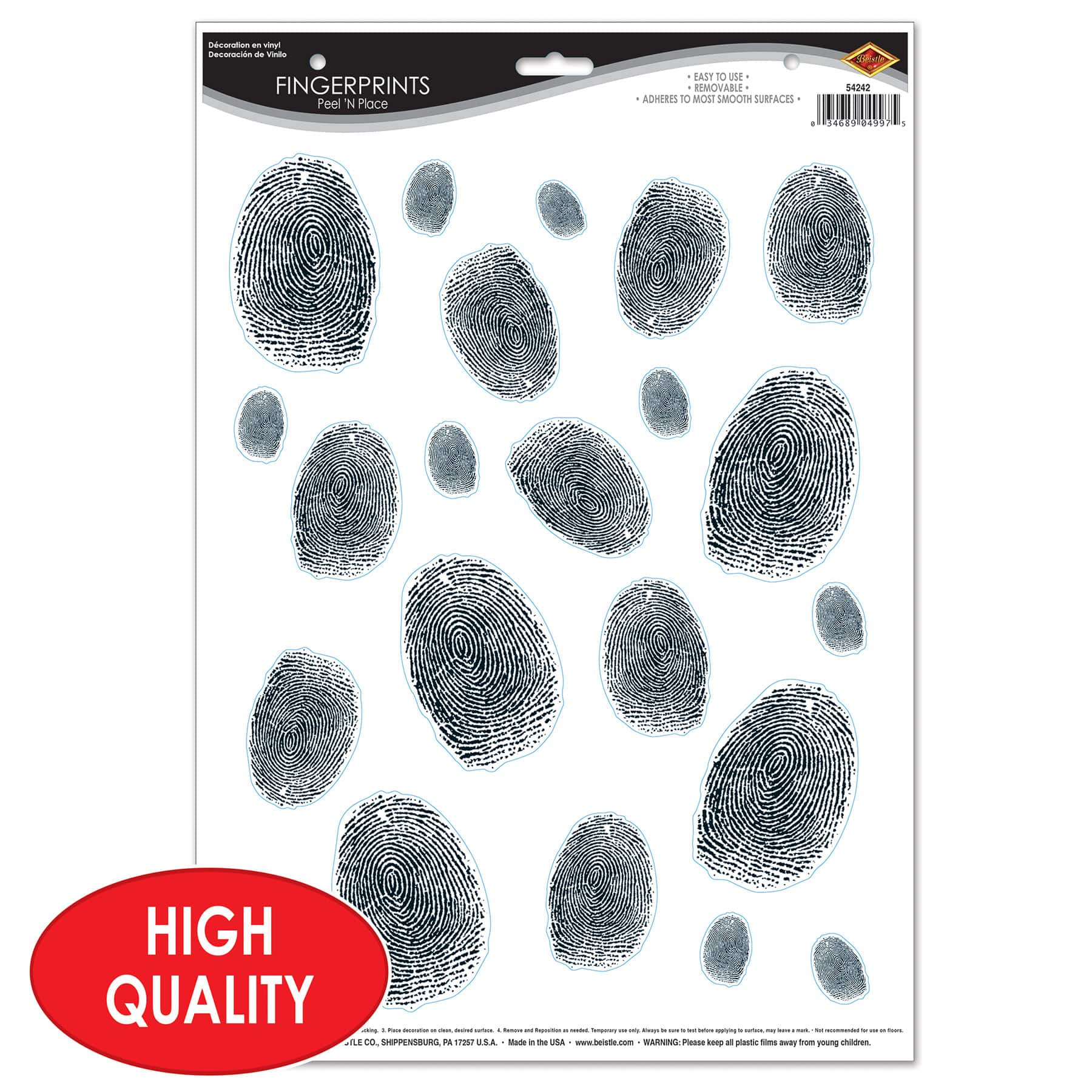 Beistle Black Fingerprints Peel 'N Place Sheets, 2ct.