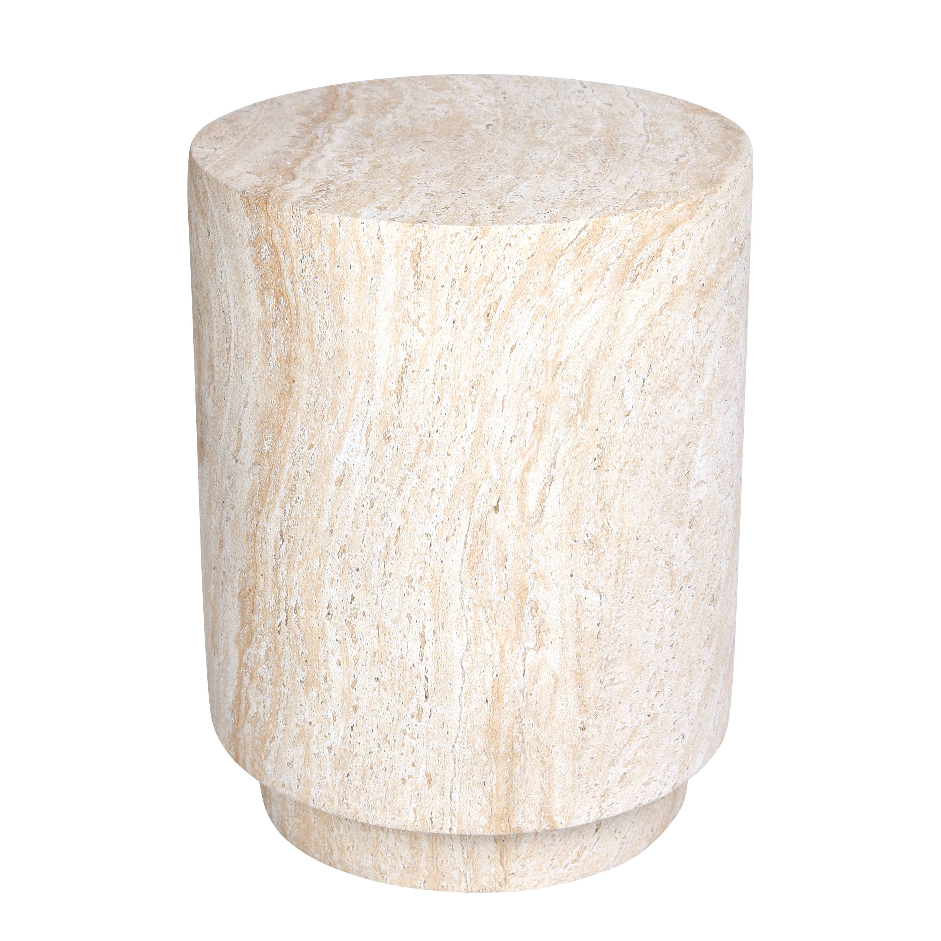 Empire Art Direct 18" Travertine Cylinder Stone Finish MGO Side Accent Table