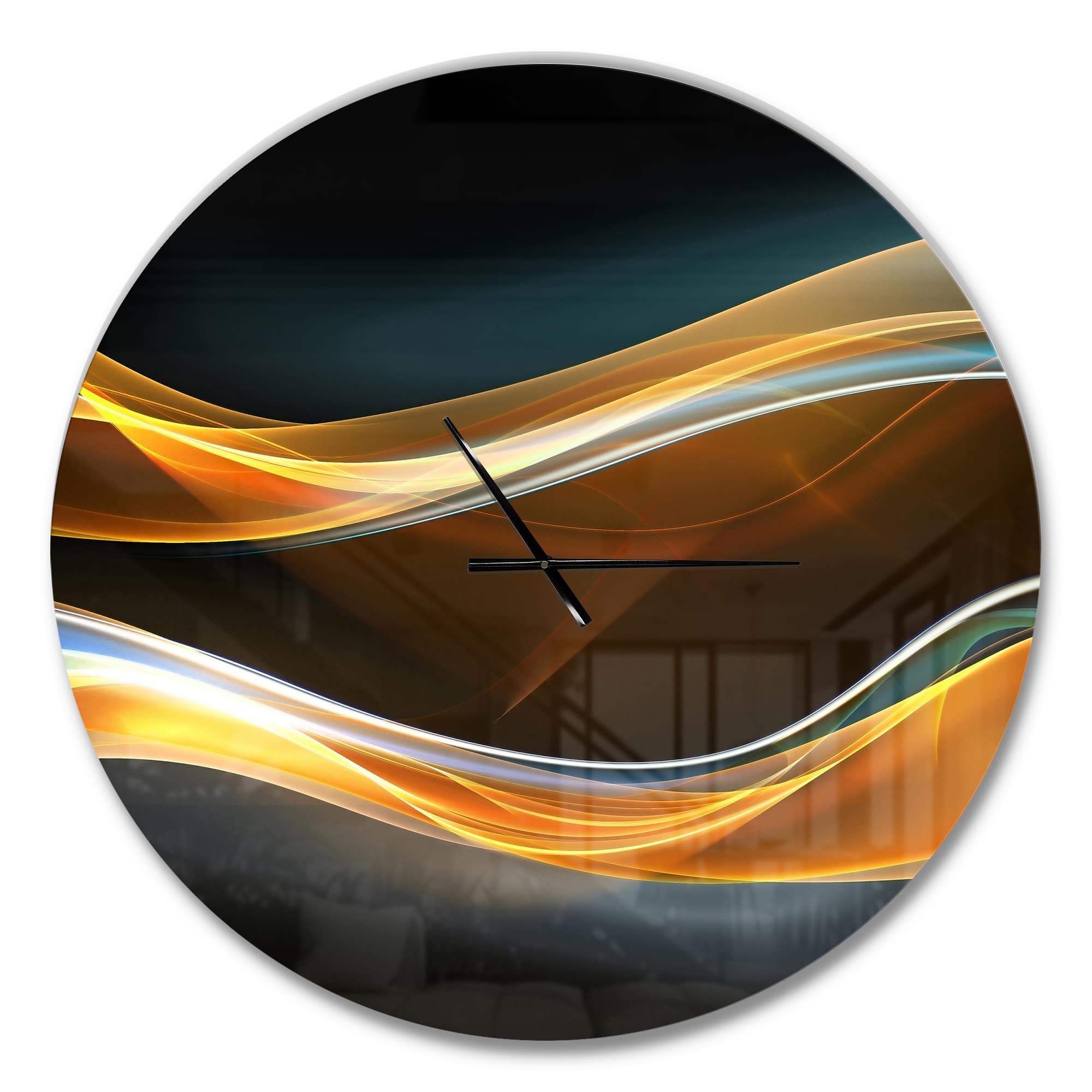 Designart 3D Gold Waves In Black Modern Wall Clock