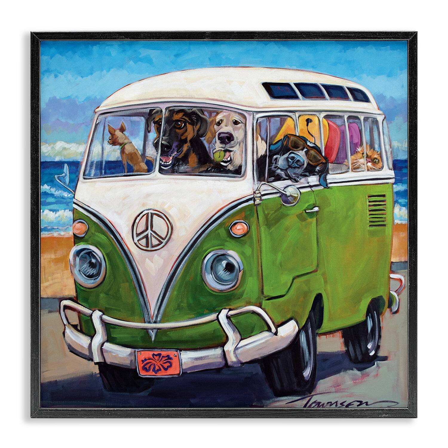 Stupell Industries Dogs Driving Retro Van Framed Giclee Art