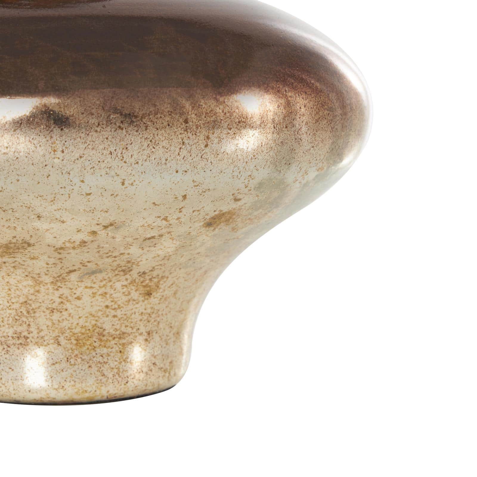 8.75" Beige, Gold & Copper Glass Wide Speckled Ombre Decorative Jar with Oval Top Knob