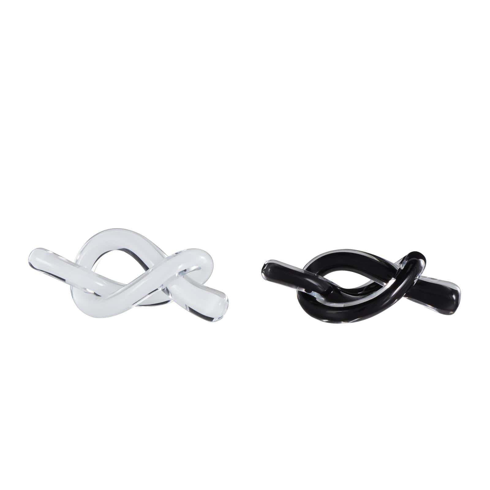 8.3" Black & White Glass Handmade Knot Sculptures, 2ct.