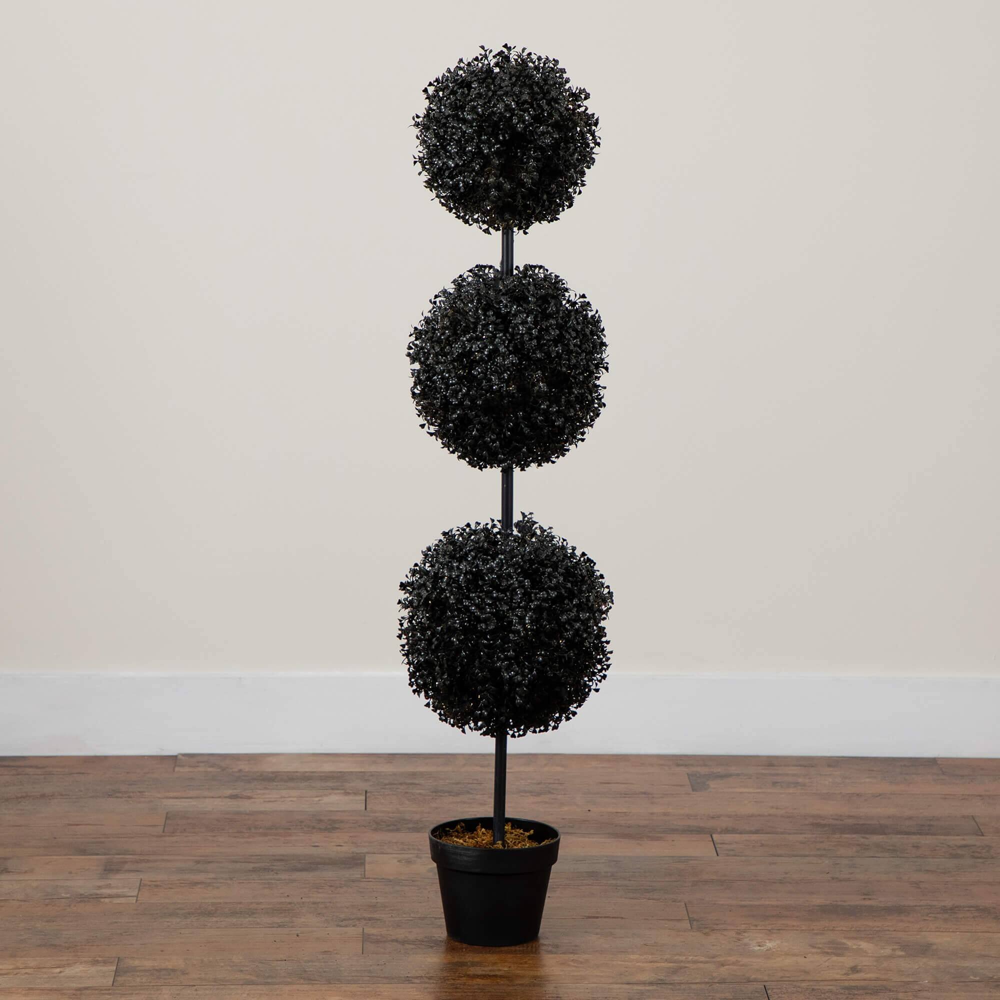 4ft. UV Resistant Artificial Halloween Black Triple Ball Boxwood Topiary (Indoor/Outdoor)
