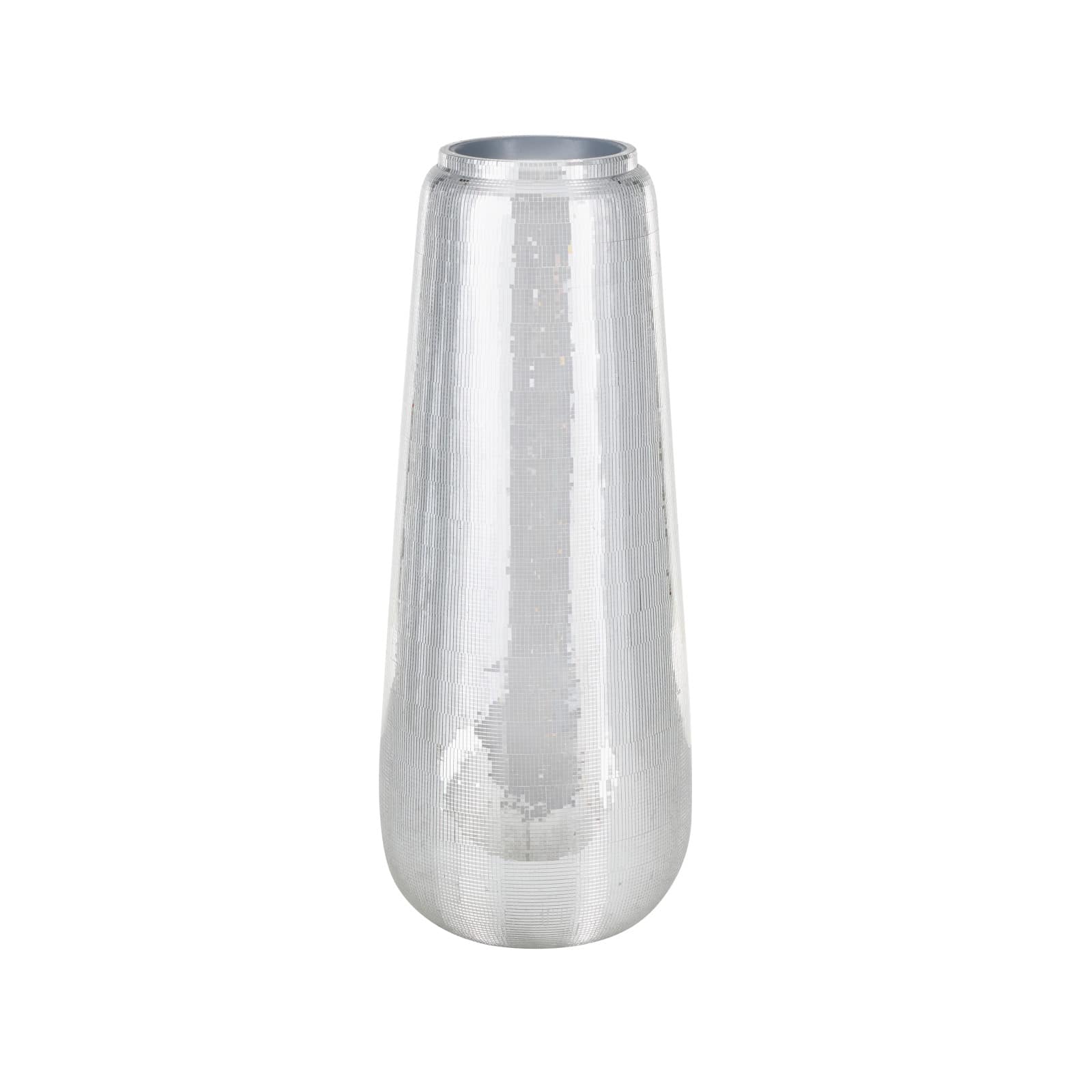 40" Silver Fiberglass Mosaic Floor Vase with Blue Interior,