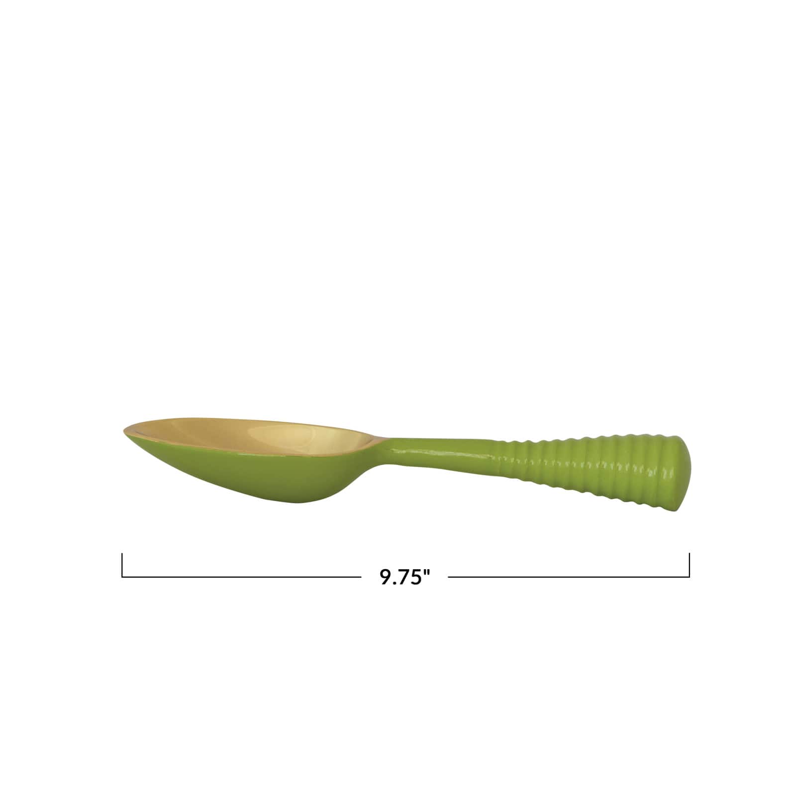 Hello Honey Enameled Aluminum Scoop with Ribbed Handle, Gold Finish and Green