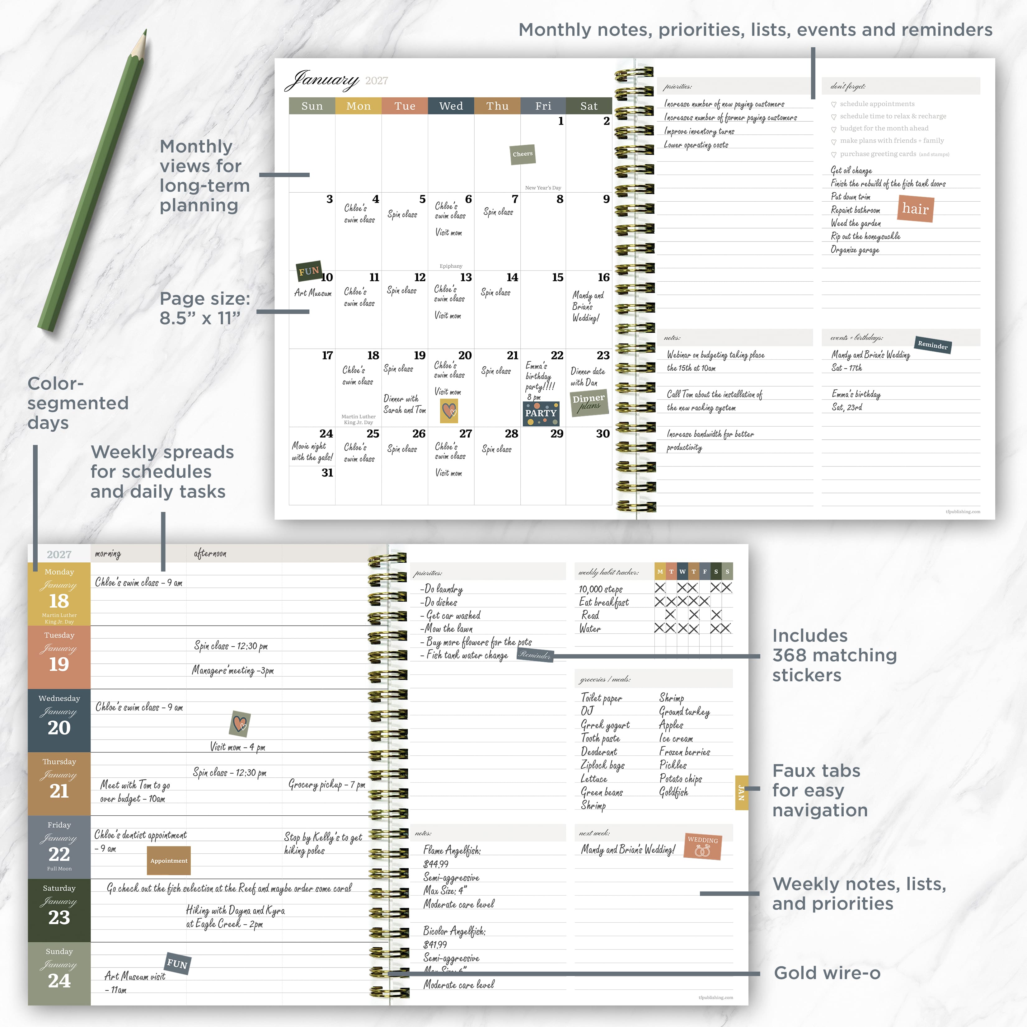 TF Publishing Medium 2026-27 The Rose Garden Weekly Monthly Planner